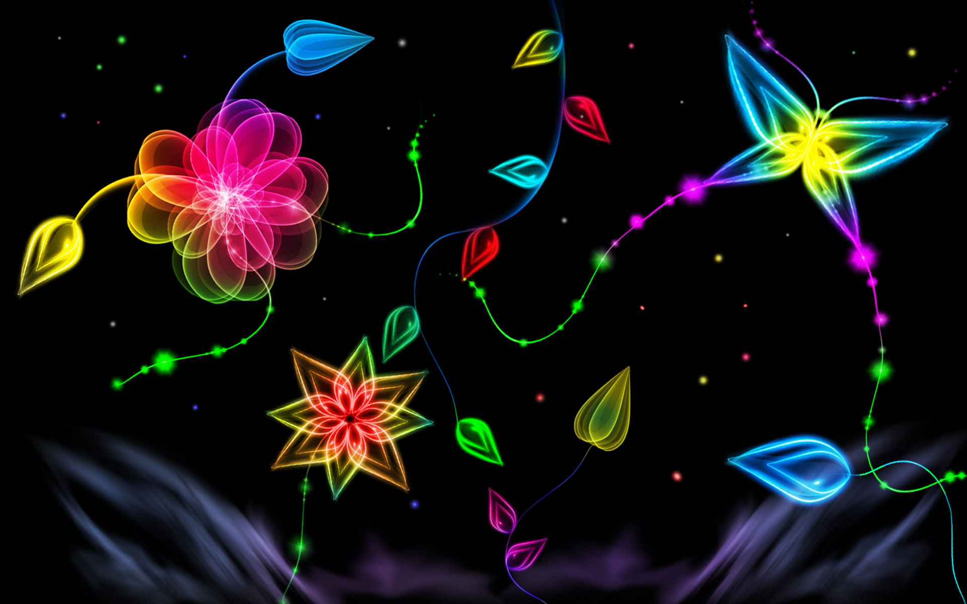 1920x1200, Colorful, abstract, Flowers, backgrounds, neon, 1080P, HD Wallpaper