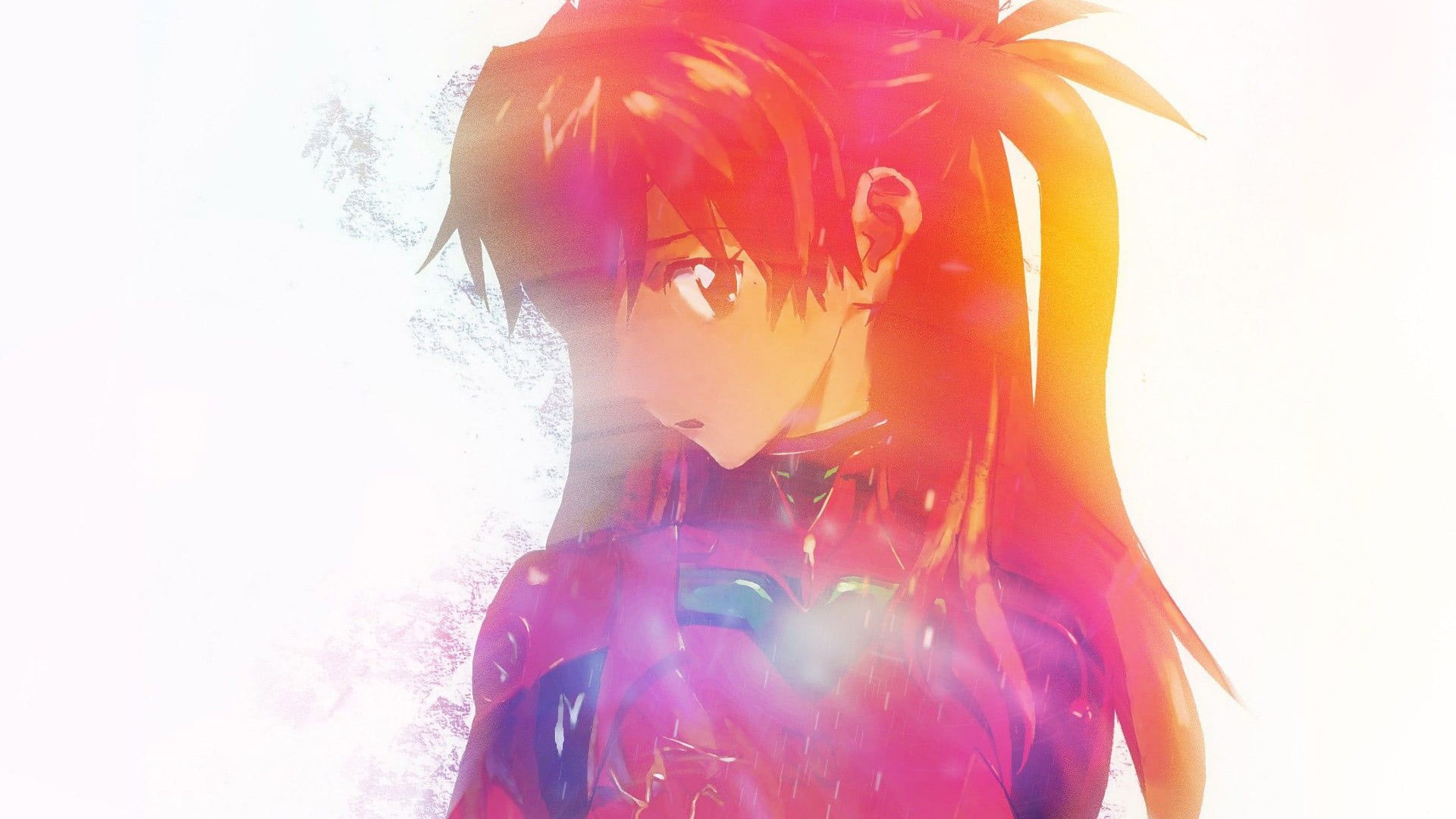 white background, woman, front view, nature, simple background, Asuka Langley Soryu, illustration, Neon Genesis Evangelion, young women, red, young adult, HD Wallpaper