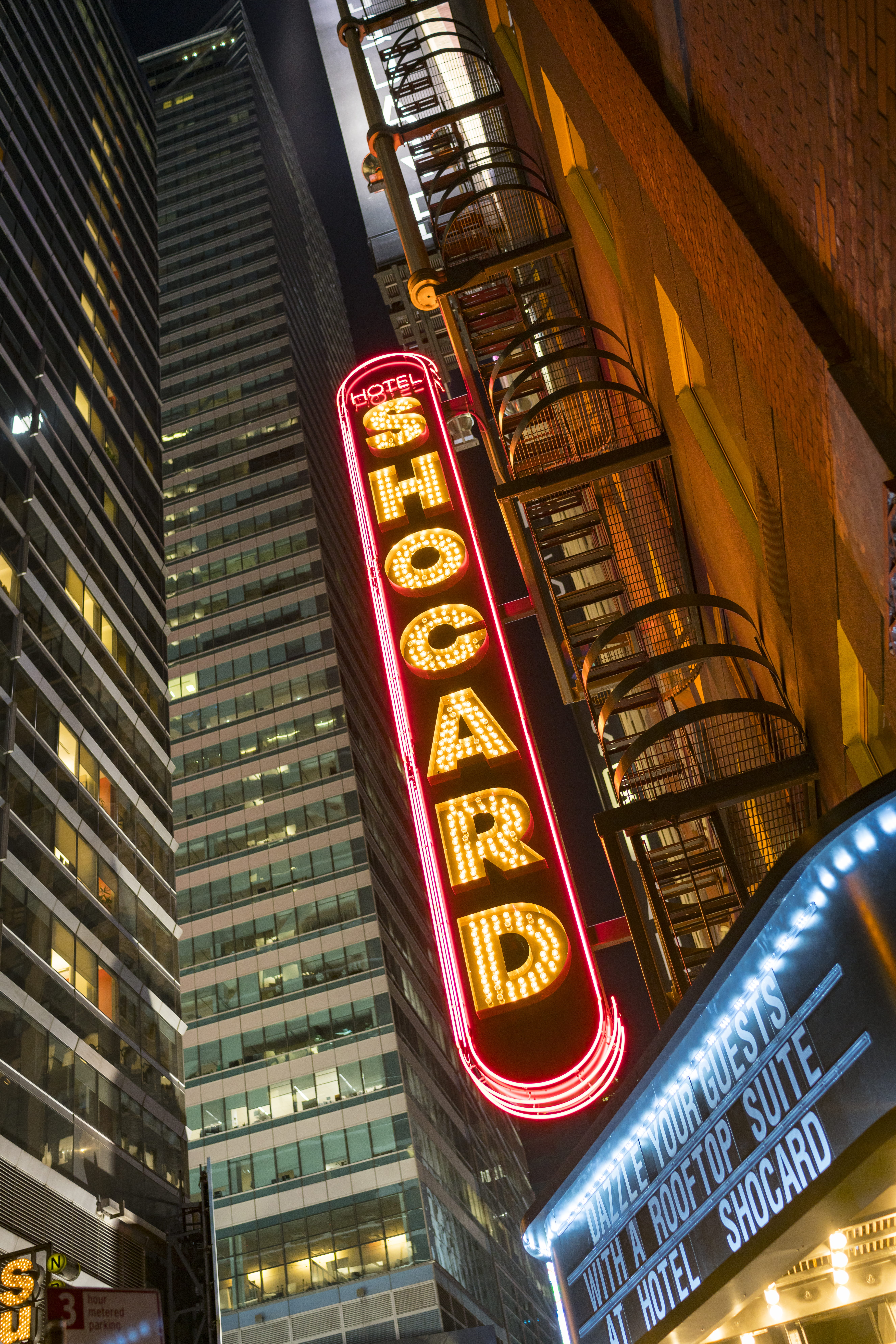 architecture, united states, the shocard hotel, shocard hotel time square, building exterior, office building exterior, hotel shocard, neon sign, skyscraper, Phone HD Wallpaper