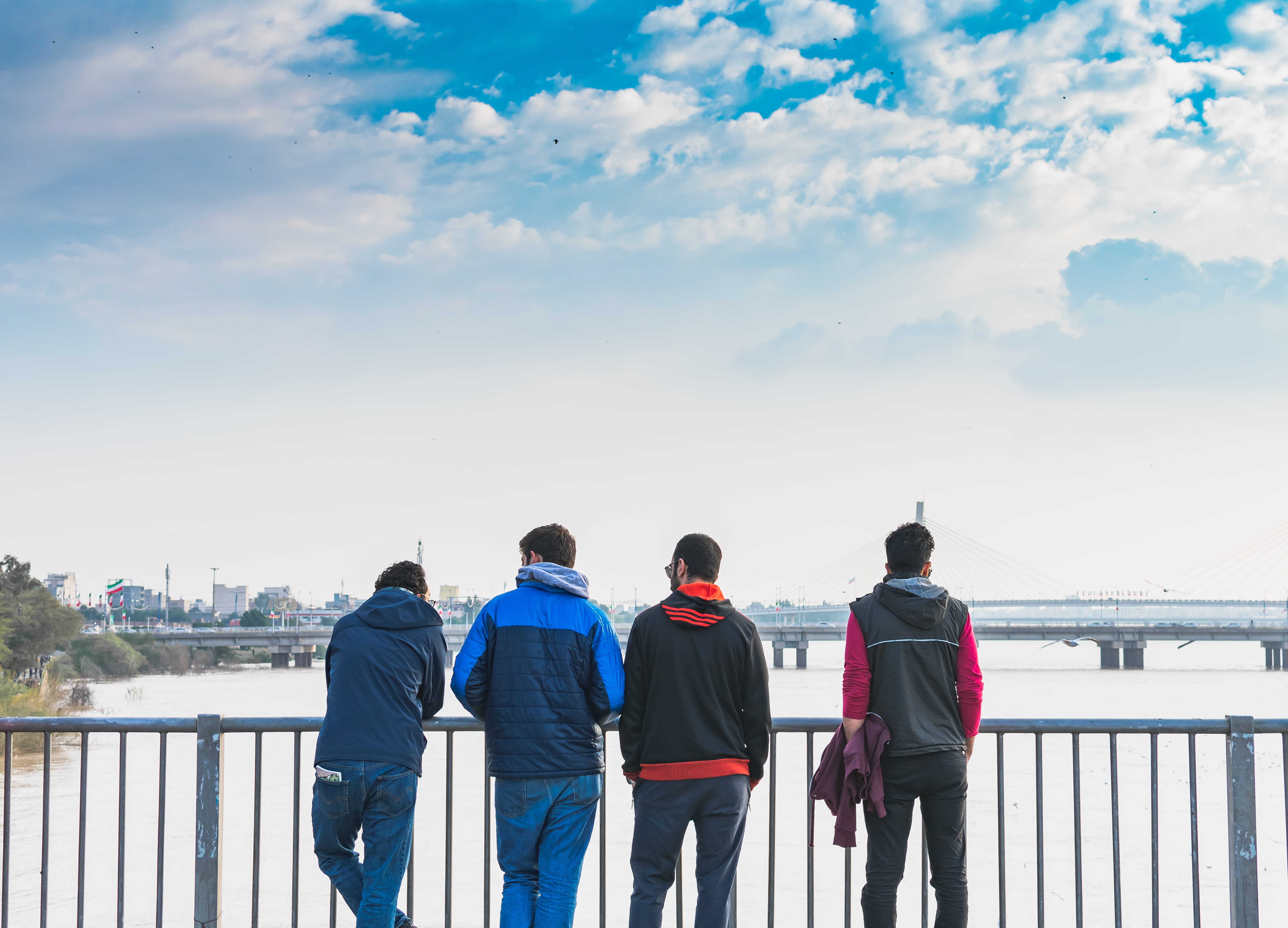 denim, front, banister, railing, iran, ice, women, standing, togetherness, casual clothing, pants, nature, day, jacket, clothing, water, fence, sky, people, HD Wallpaper
