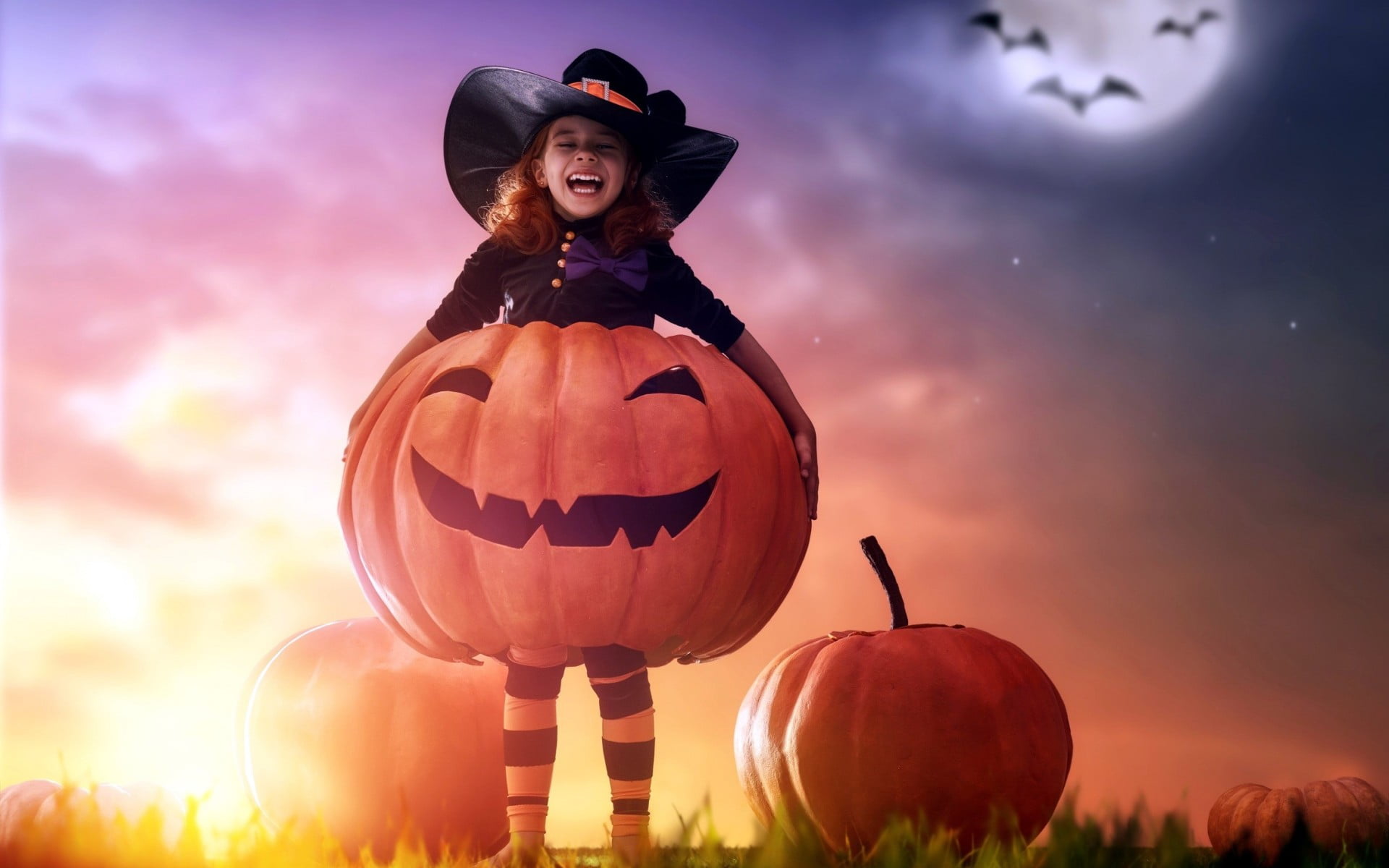 creativity, spooky, outdoors, no people, s, smiling, jack o lantern, black, cloud - sky, horror, nature, cute, girl, costume, witch, Baby, holiday - event, HD Wallpaper