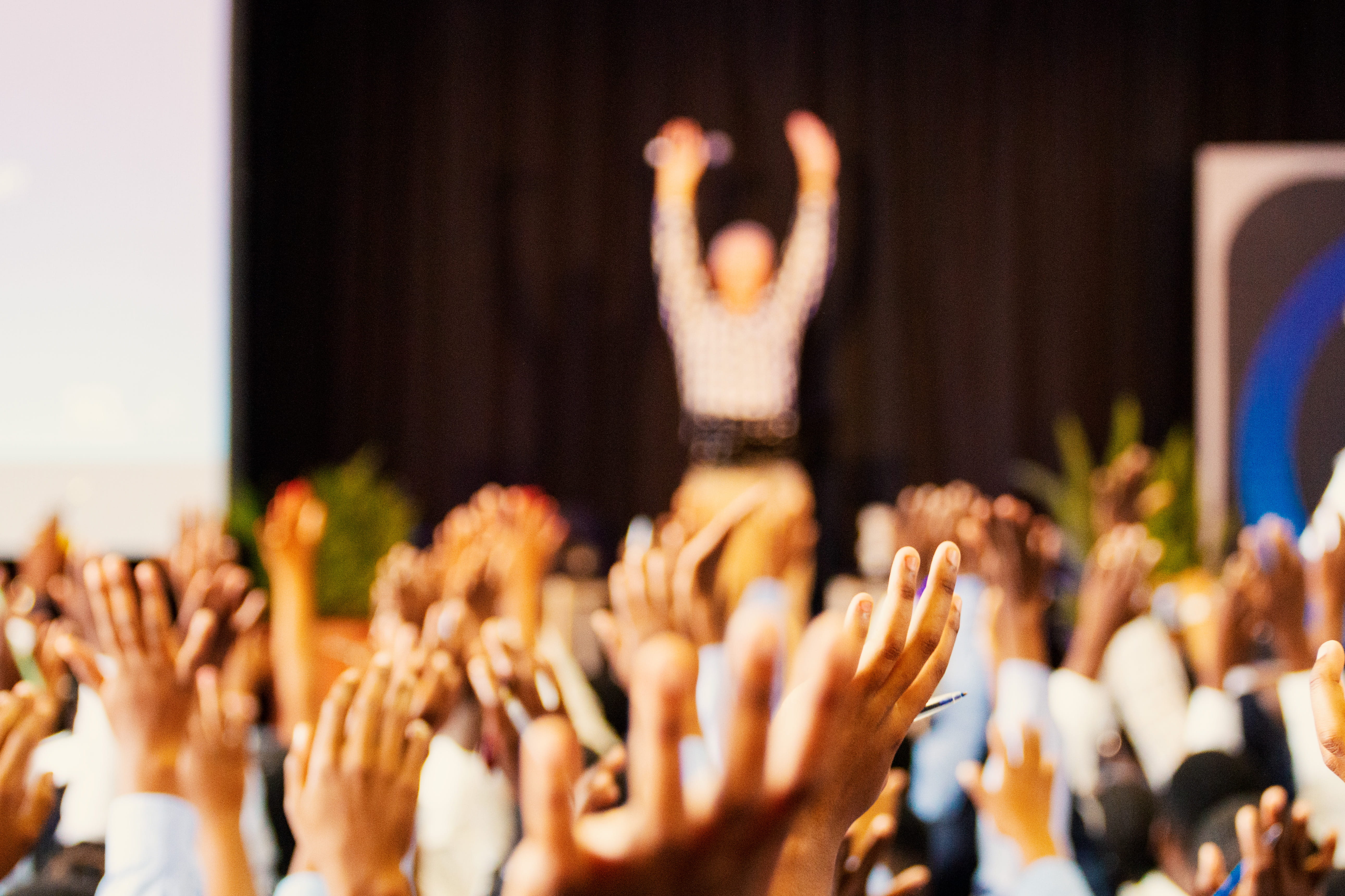 stage, event, lights, human body part, gesturing, excitement, applauding, positive emotion, limb, music, crowd, hand, human hand, women, performance, bokeh, HD Wallpaper