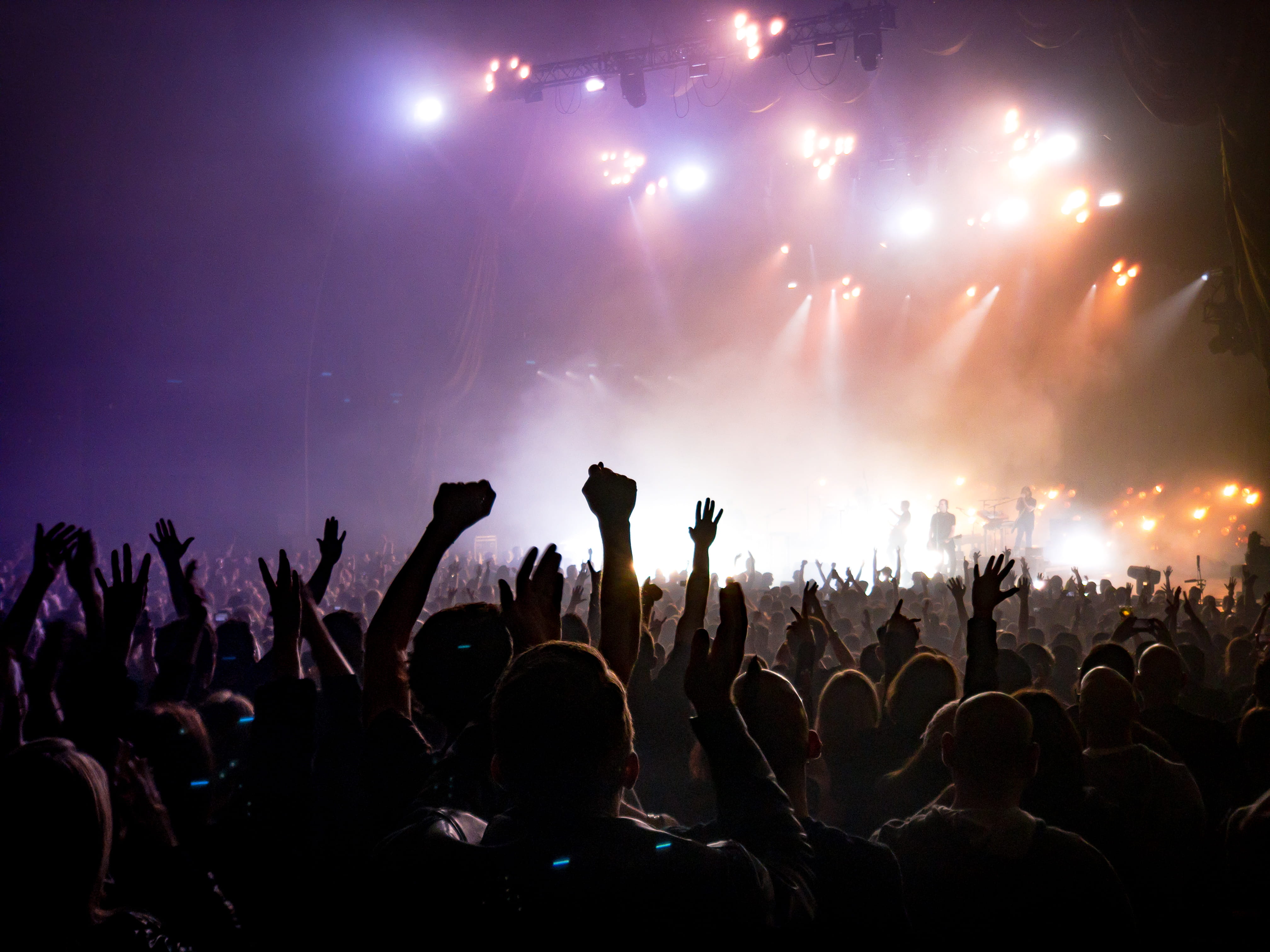 applauding, limb, nightlife, music, spectator, night, arms raised, stage - performance space, large group of people, stage, audience, performance, human limb, HD Wallpaper