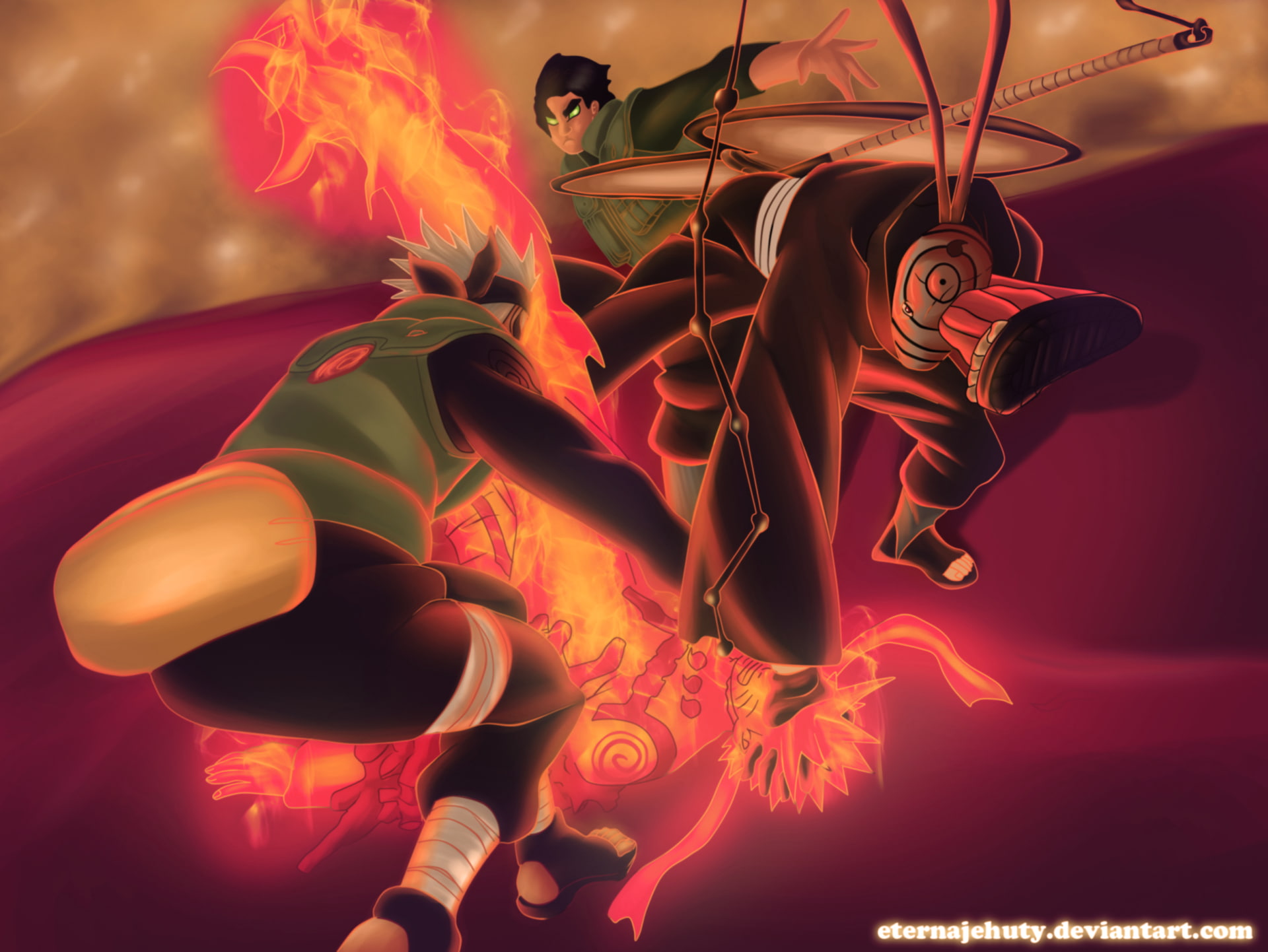 Naruto Uzumaki, Kakashi Hatake, Rock Lee, 1080P, Obito Uchiha, Anime, Naruto, HD Wallpaper