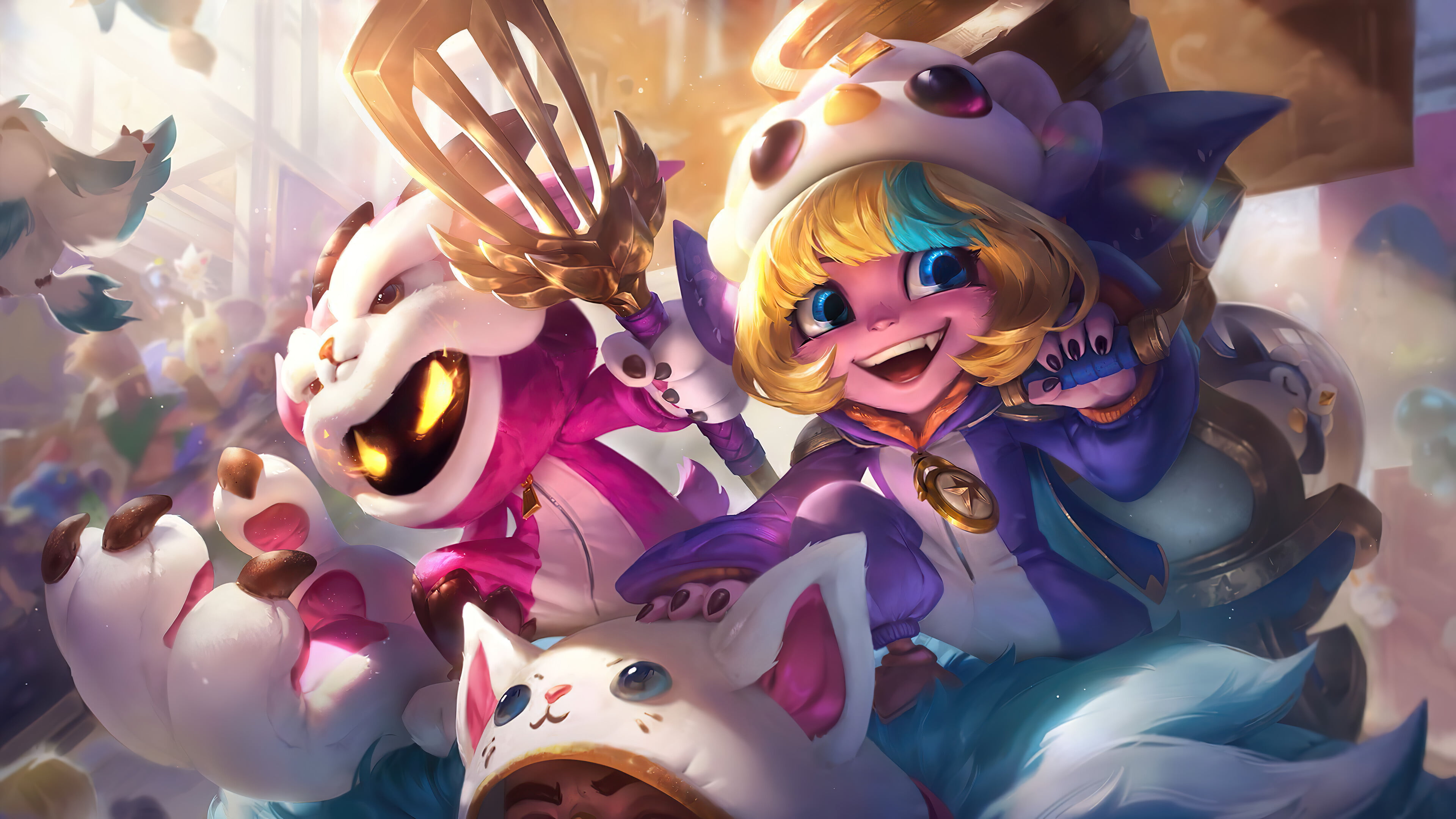Tristana, Riot Games, Veigar, cosplay, Kawai Miki, League of Legends, 4K, teddy bears, Tristana (League of Legends), HD Wallpaper