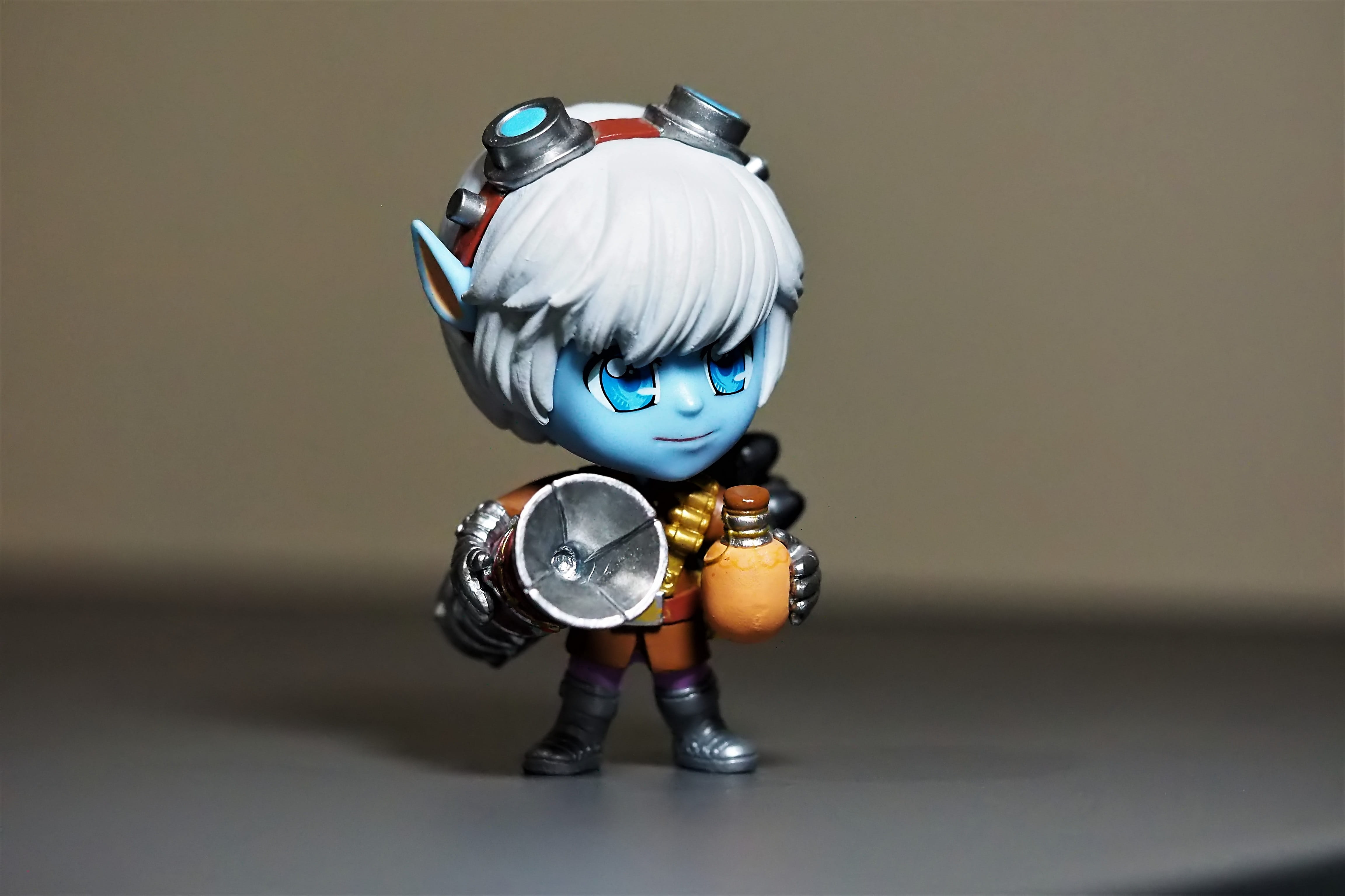 game, gray background, tristana, metal, futuristic, legends, silver colored, toy, gray, close-up, league, childhood, little, online, chrome, representation, HD Wallpaper