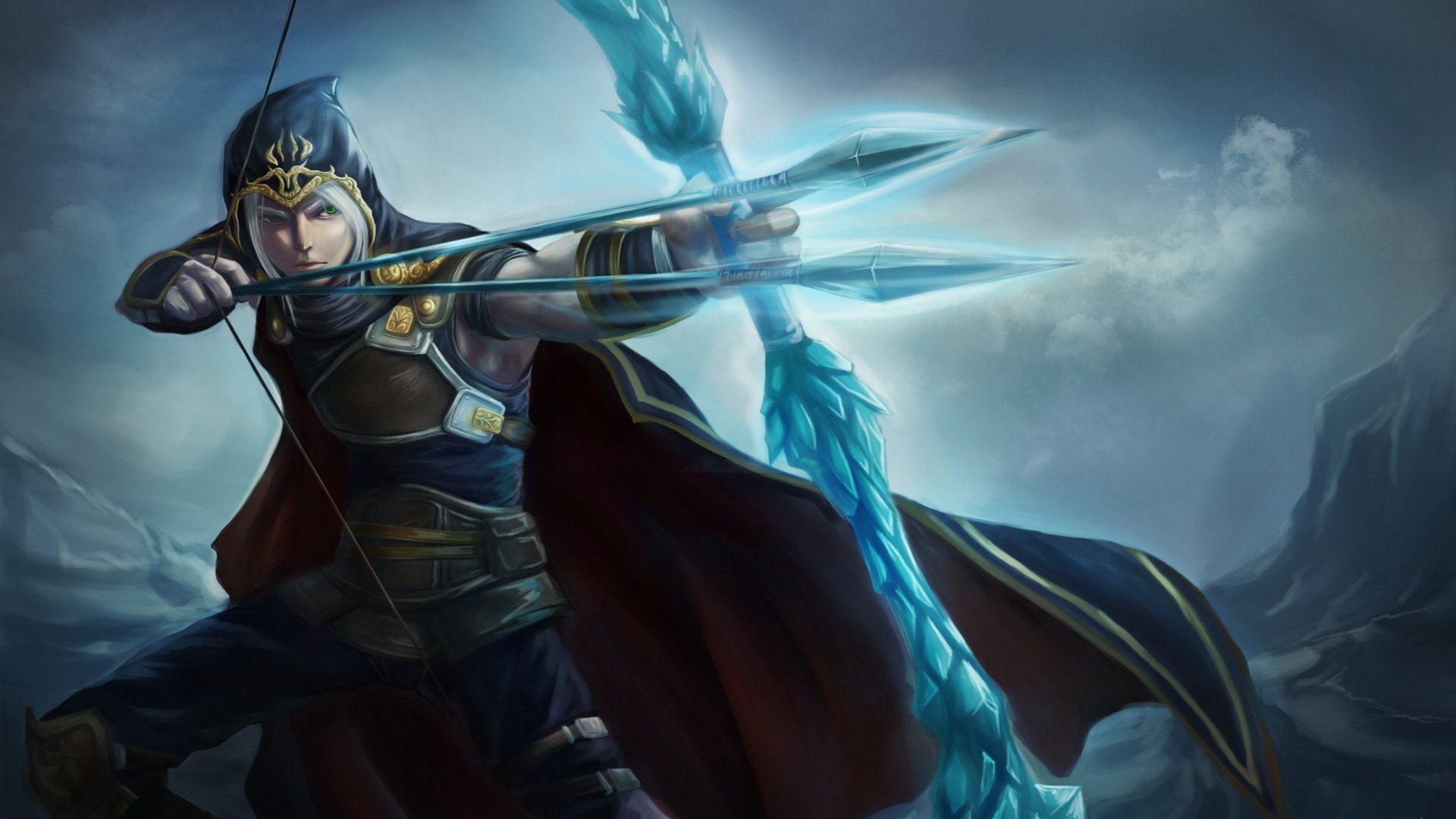 archer, game, 1920x1080, 1080P, udyr, art, arrow, legends, warrior, league, hood, fantasy, arts, HD Wallpaper