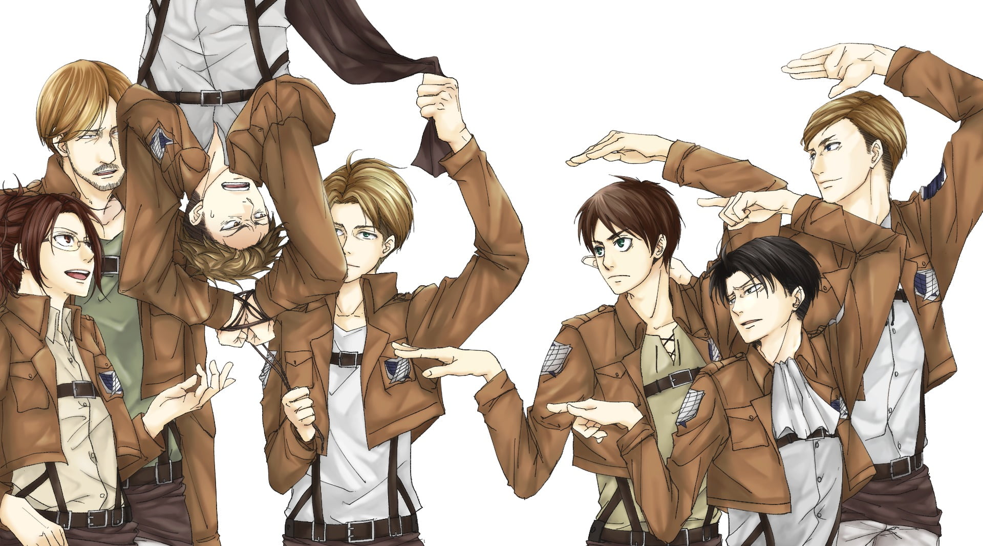 Levi Ackerman, fashion, portrait, Eren Yeager, white background, representation, lifestyles, casual clothing, Attack On Titan, people, hair, Jean Kirstein, HD Wallpaper