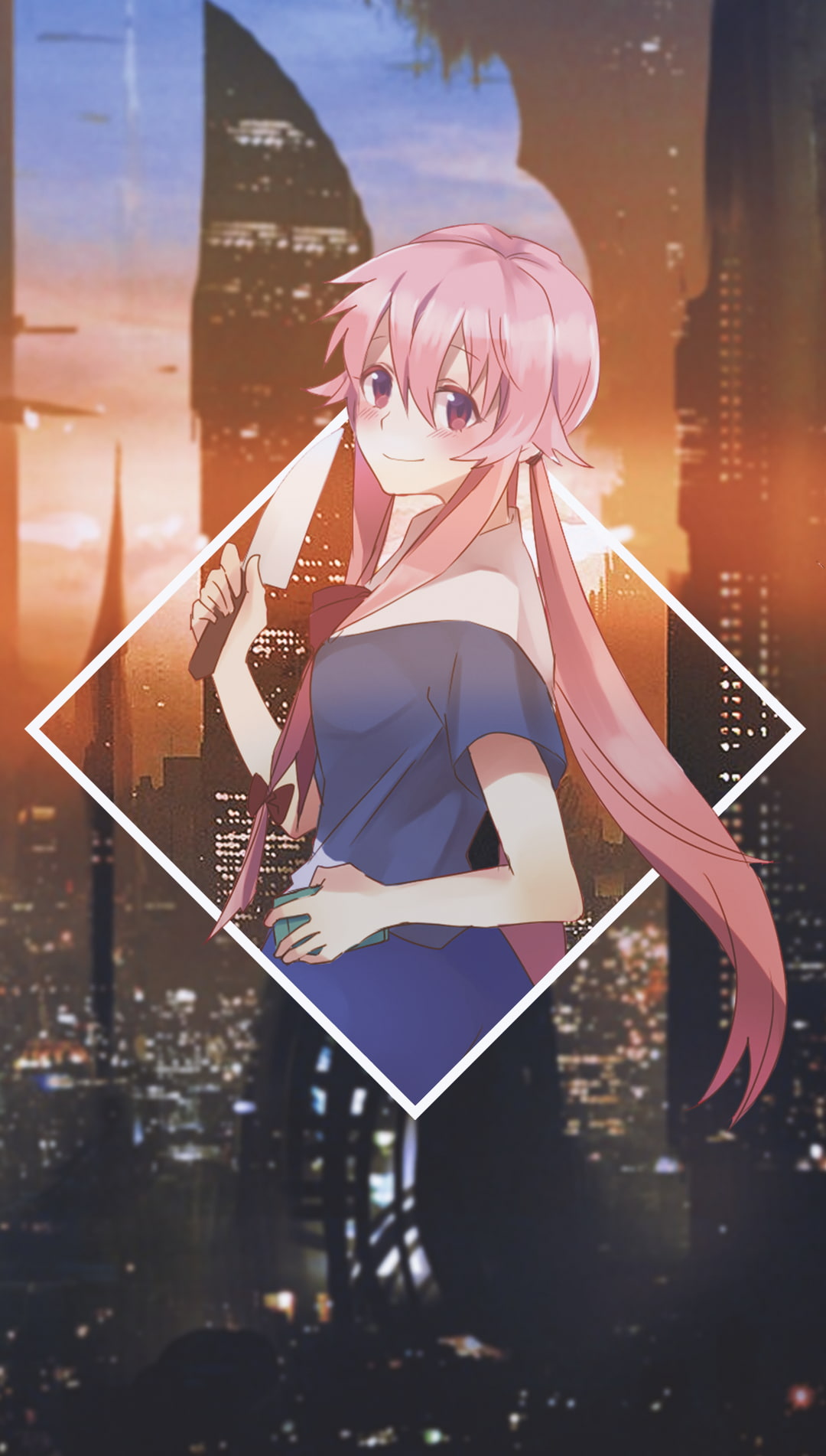 adult, women, 720P, Mirai Nikki, night, one person, celebration, architecture, anime, front view, boutique, emotion, art and craft, picture-in-picture, Phone HD Wallpaper