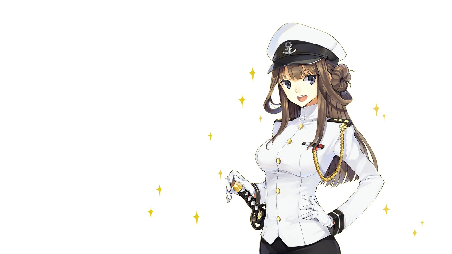 portrait, 1080P, standing, cut out, leisure activity, anime girls, hairstyle, clothing, Kongou (KanColle), indoors, adult, beautiful woman, studio shot, HD Wallpaper