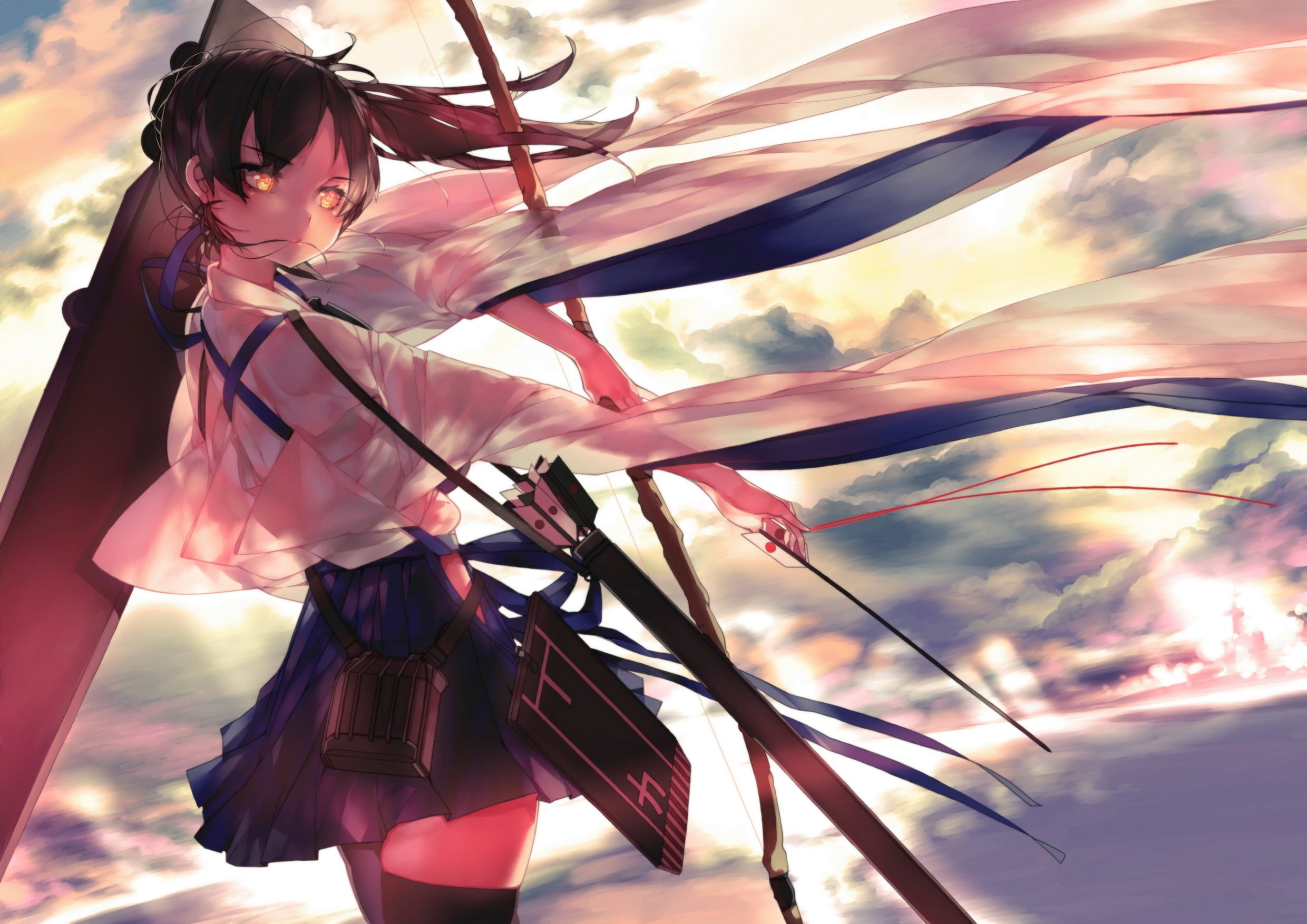 lifestyles, Kantai Collection, real people, sunlight, fashion, hairstyle, 1080P, adult, sunset, Kaga (KanColle), standing, leisure activity, focus on foreground, HD Wallpaper