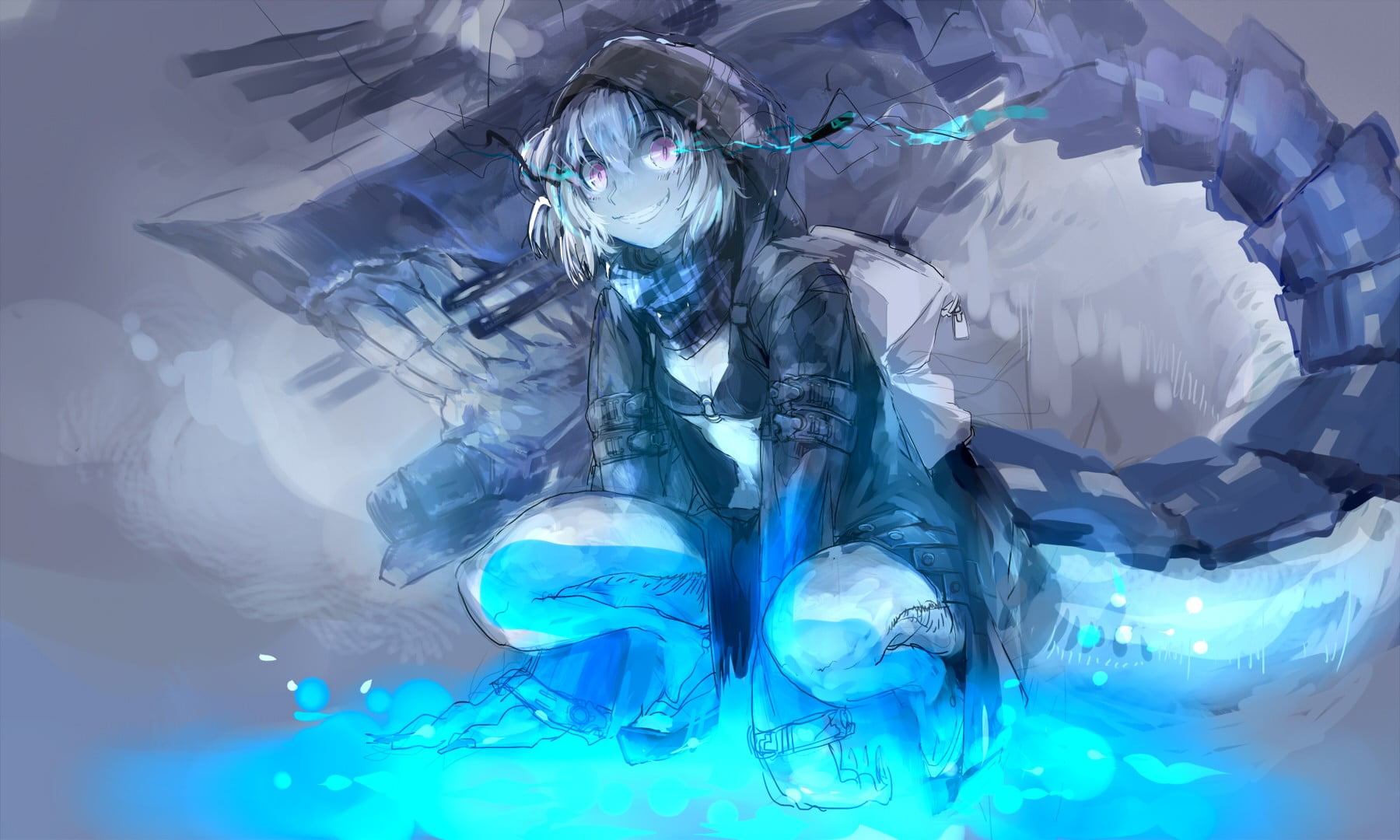 still life, indoors, turquoise colored, frozen, plastic, 720P, science, reflection, sea, Kantai Collection, blue, glass - material, transparent, cold temperature, HD Wallpaper