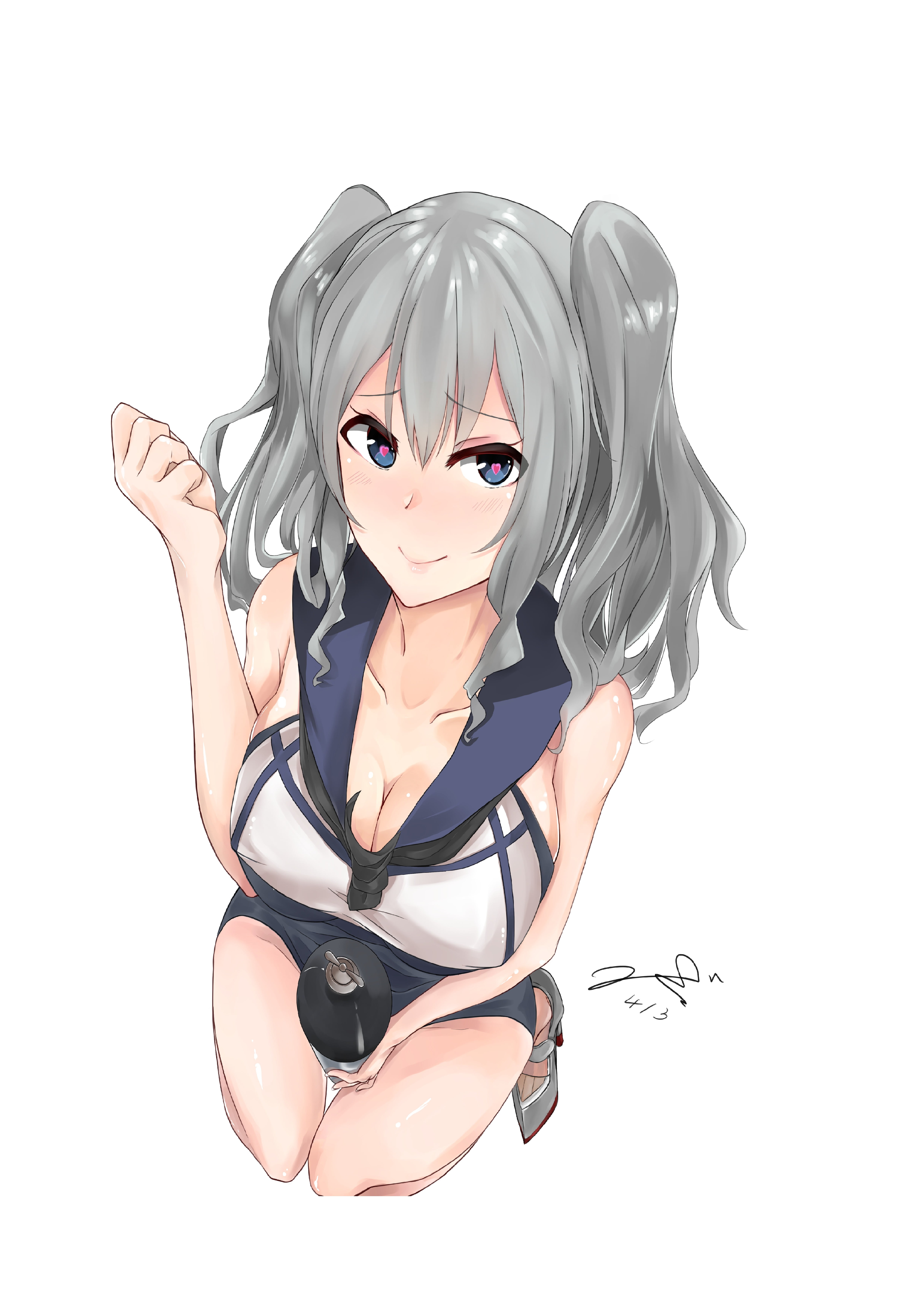 gray, one person, Kashima (KanColle), women, smiling, hair, portrait, anime, beauty, beautiful woman, white background, fashion, females, female, emotion, Phone HD Wallpaper
