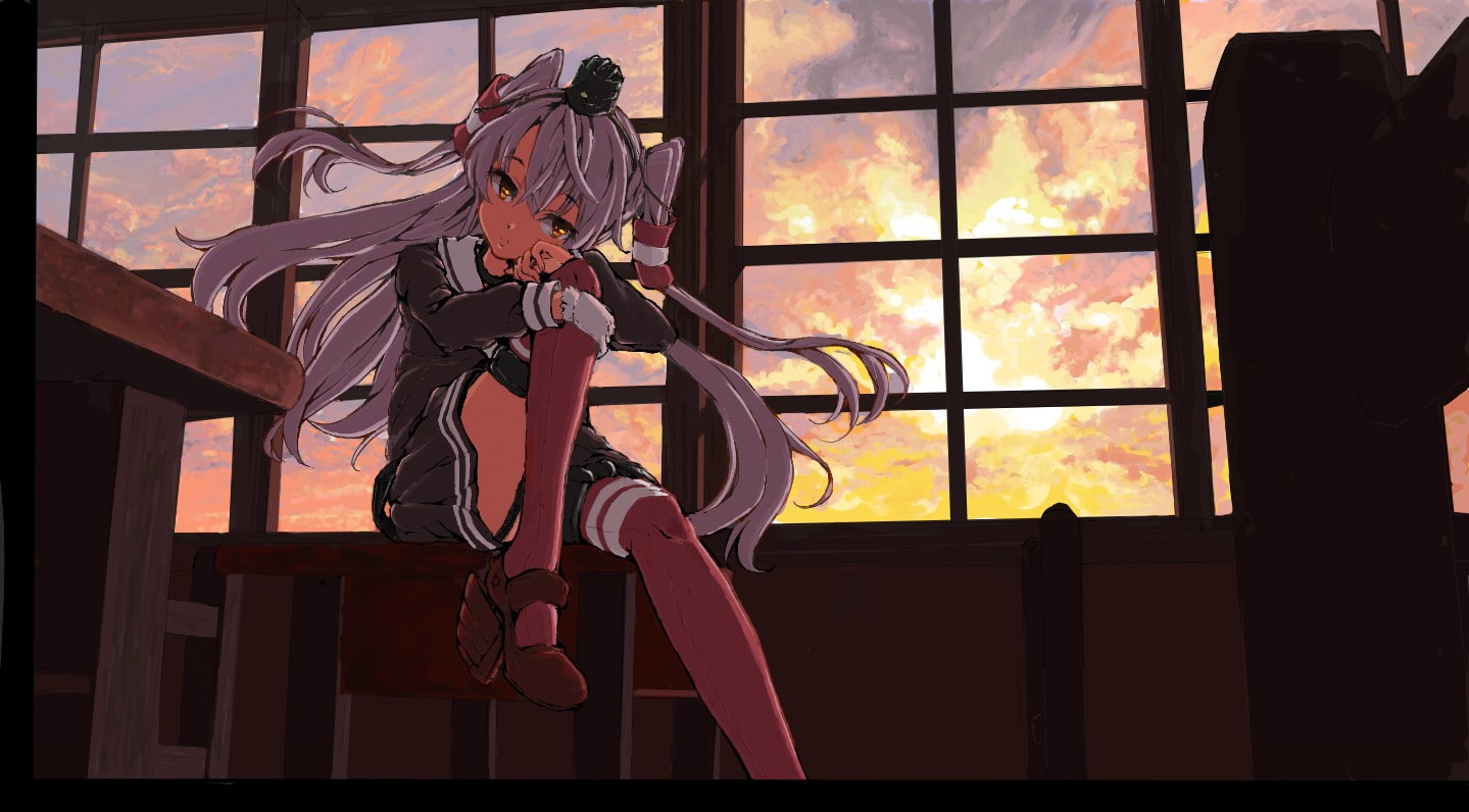 Amatsukaze (Kancolle), indoors, architecture, occupation, glass - material, leisure activity, window, built structure, day, male likeness, representation, HD Wallpaper