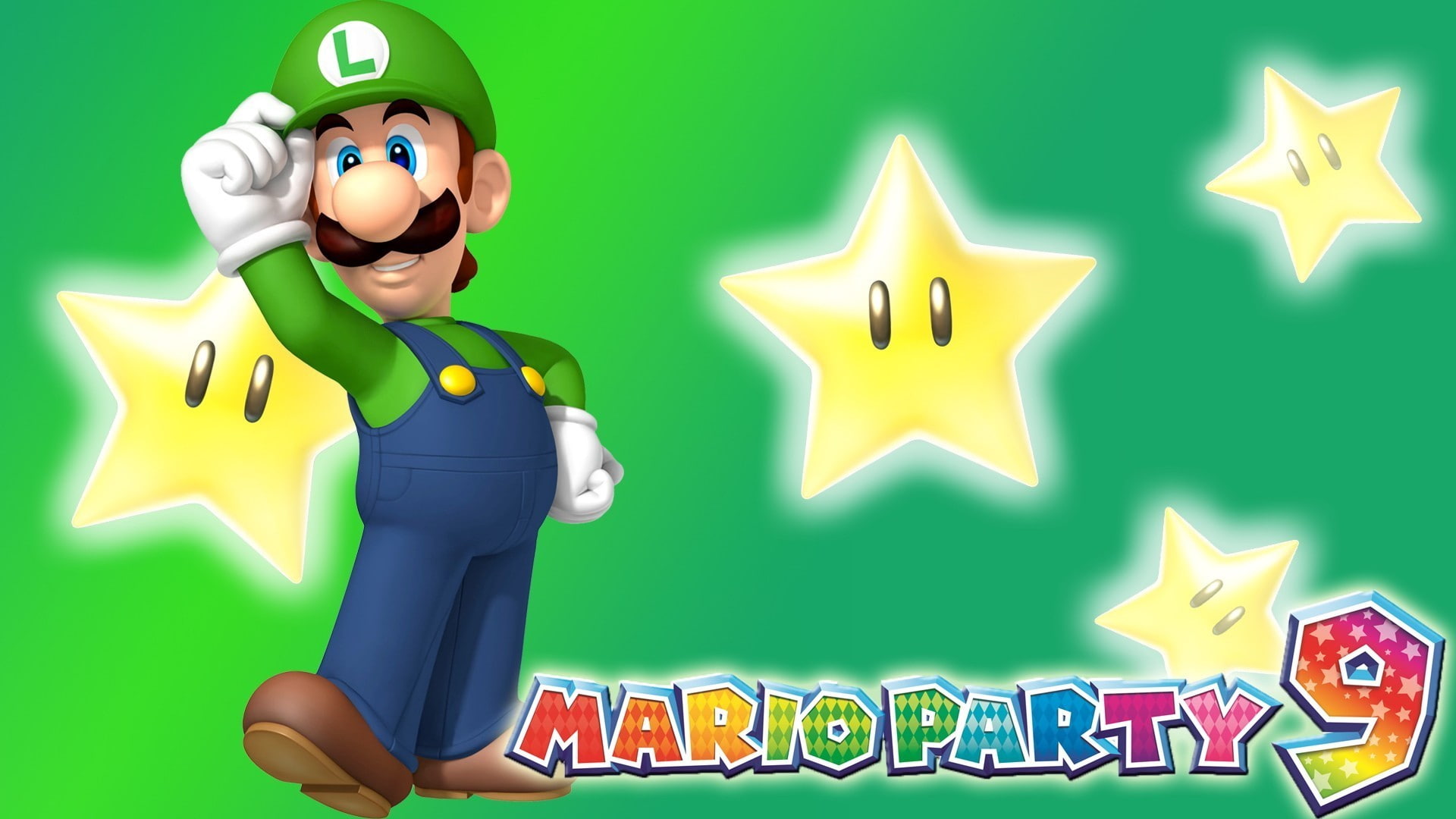 adult, smiling, suit, happiness, people, sign, men, front view, males, technology, indoors, mario party luigi video games nintendo mario party 9 stars green background, HD Wallpaper