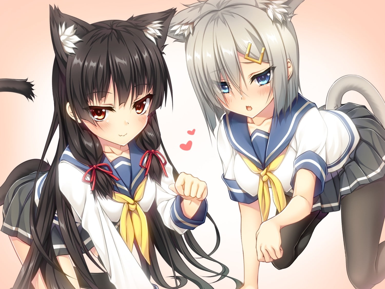 people, school uniform, glasses, representation, Hamakaze (KanColle), 720P, front view, nekomimi, portrait, indoors, creativity, Isokaze (KanColle), studio shot, HD Wallpaper
