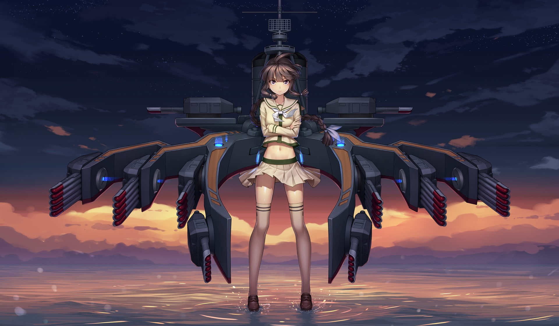 digital composite, anthropomorphism, front view, human representation, art and craft, cloud - sky, built structure, anime girls, no people, sky, Kantai Collection, HD Wallpaper