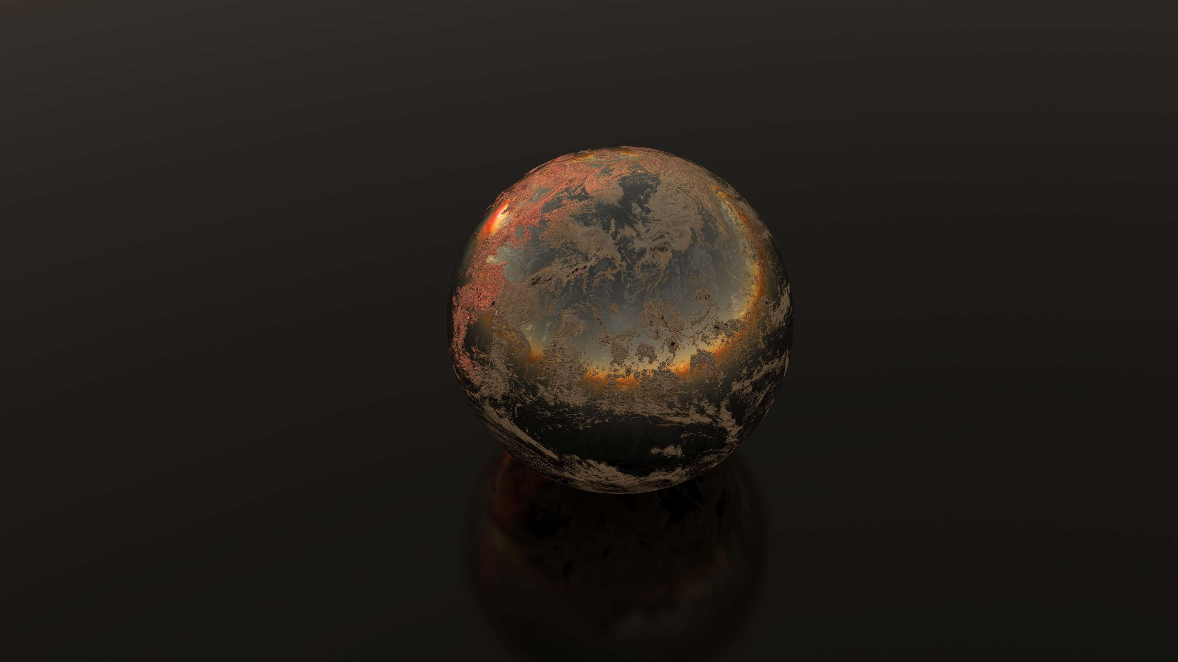 ball, no people, nature, dark, dark clouds, close-up, model, grey skies, glowing, sphere, still life, sunset, reflection, orange skies, clouds ball, cloudscape, HD Wallpaper