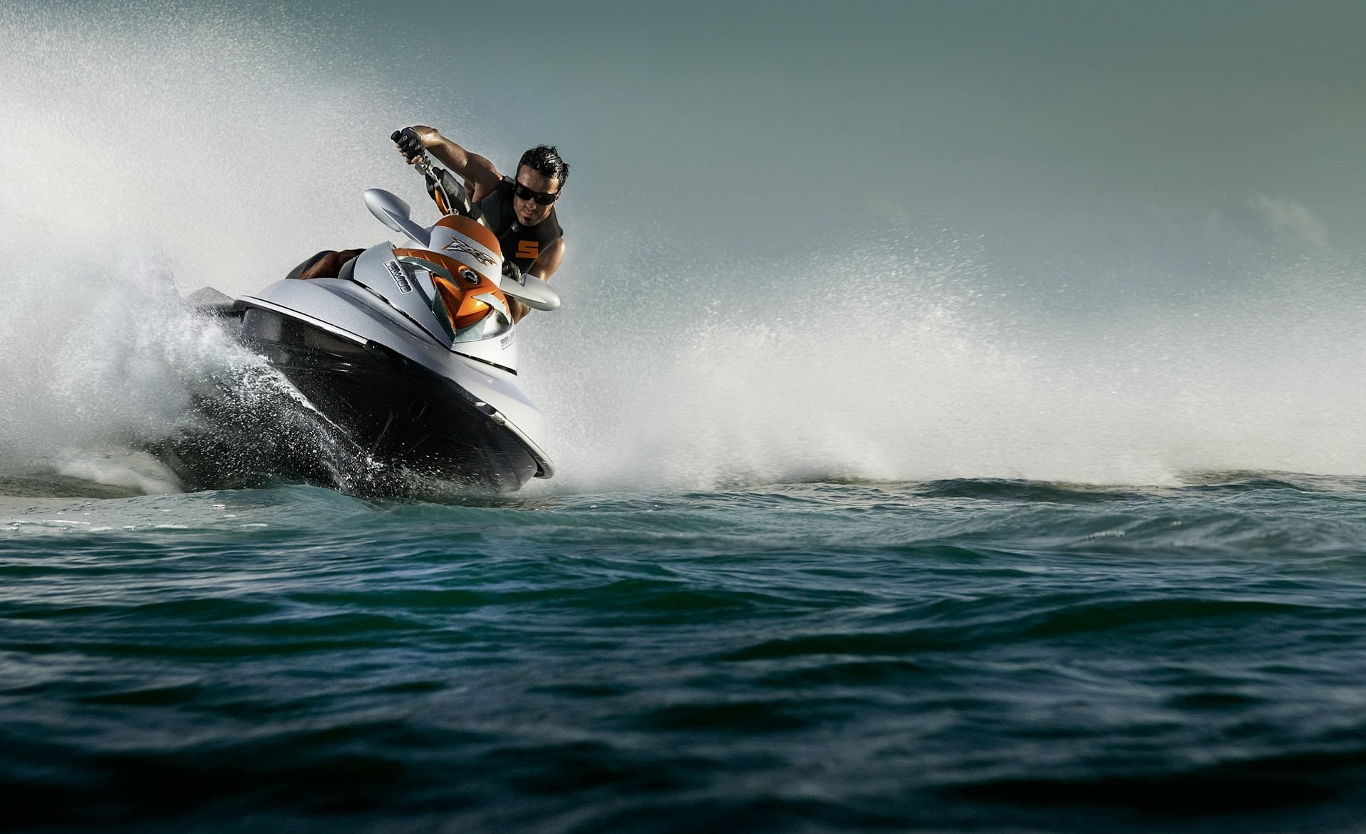 jet, men, gray, extreme sports, ski, sea, sports equipment, wave, Others, Summertime, excitement, adult, beauty in nature, people, nature, splashing, activity, HD Wallpaper