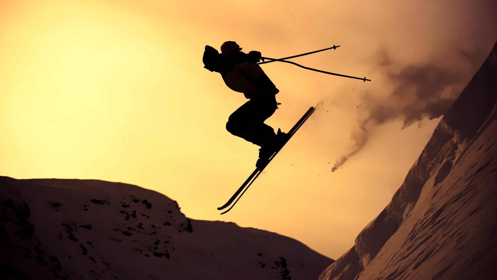 exercising, extreme, adventure, ski, nature, men, orange color, one Person, mountain skiing, beauty in nature, challenge, people, mountain, full length, HD Wallpaper