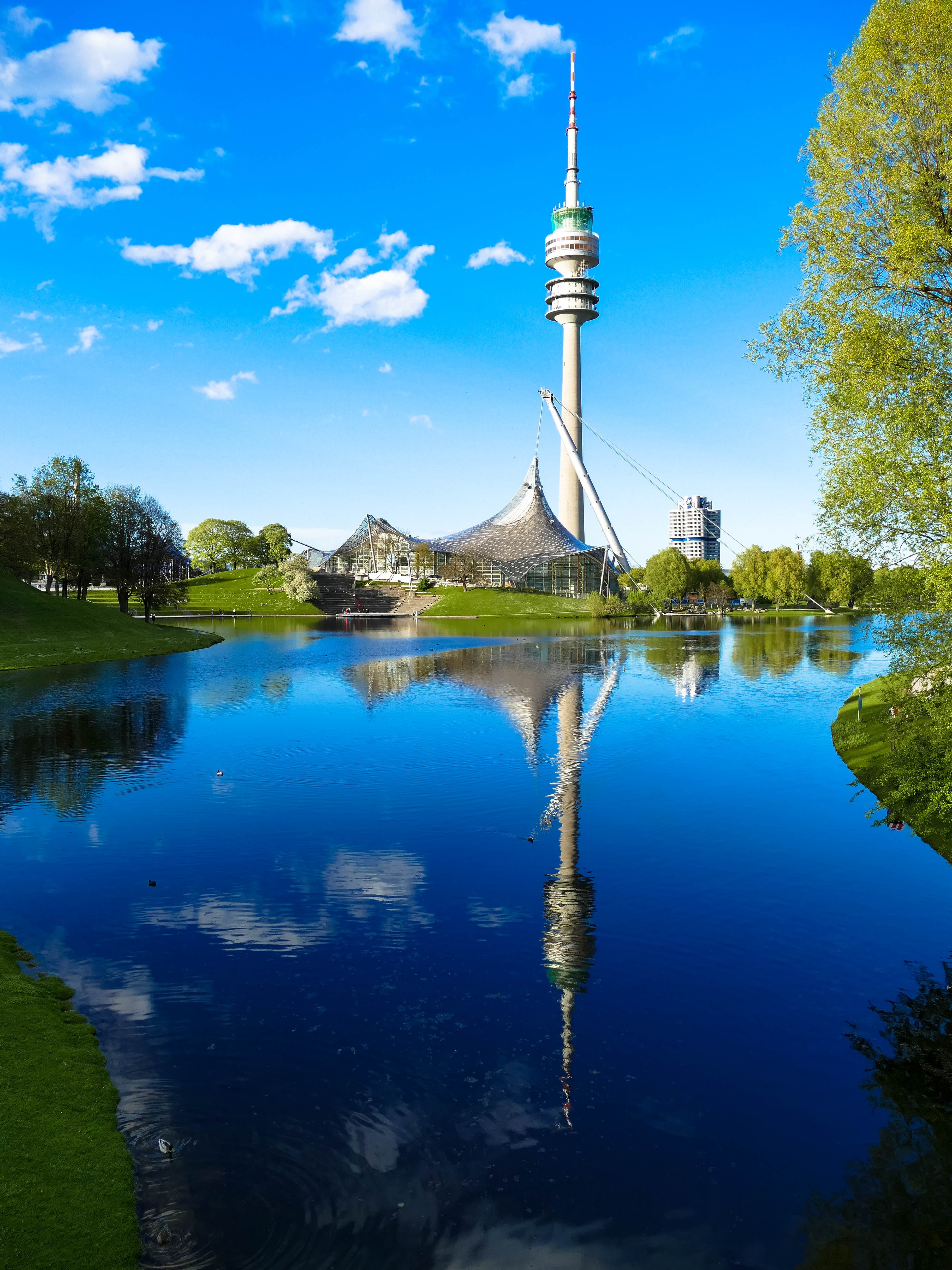 outdoors, city, no people, white, reflection, color, olympia shopping center, modern, olympic park, olympia, famous Place, urban Skyline, day, cloud - sky, Phone HD Wallpaper