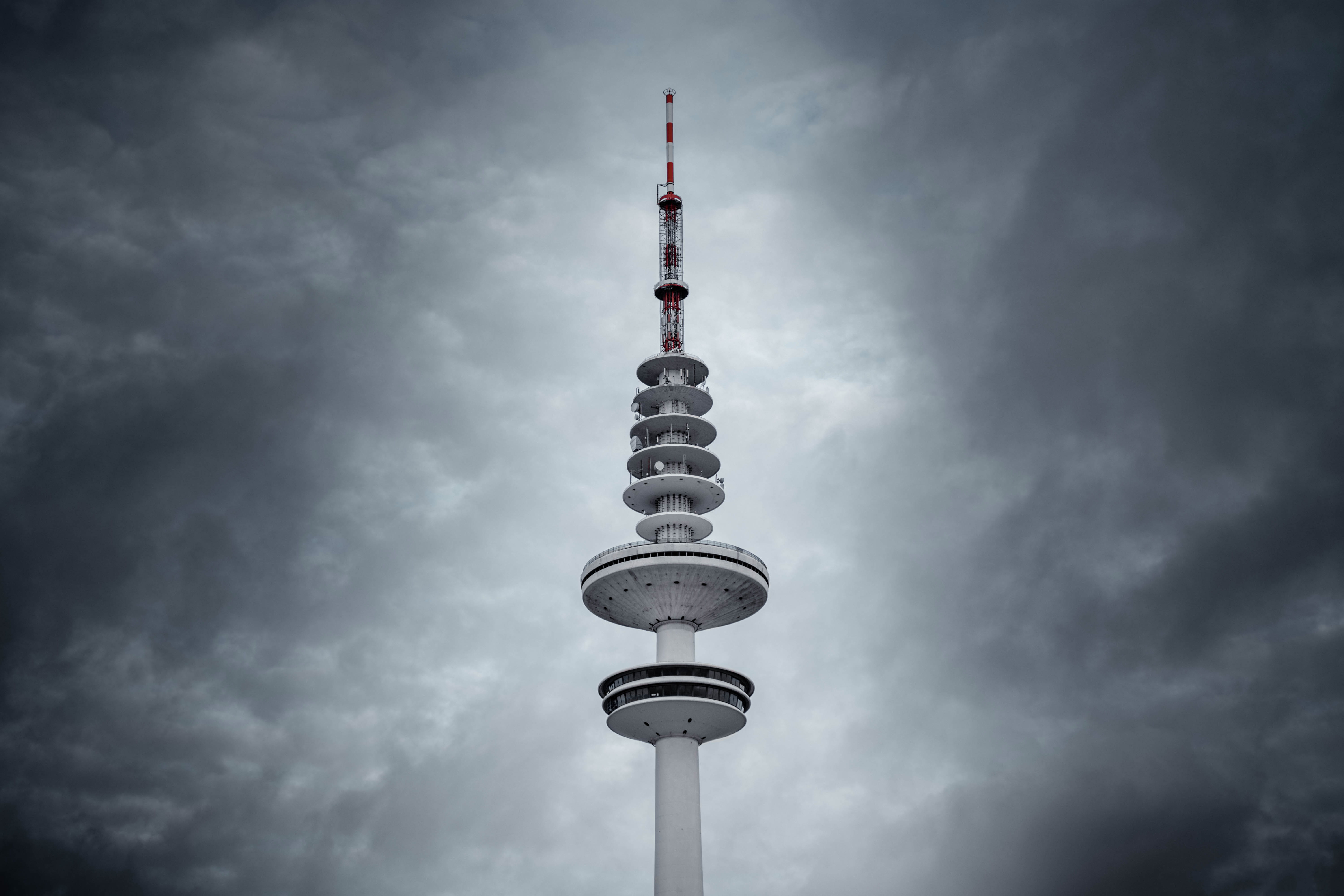 tall - high, outdoors, 040, communication, travel, steeple, storm, antenna, built structure, tower, sky, skyscraper, Television tower, mood, spire, germany, HD Wallpaper