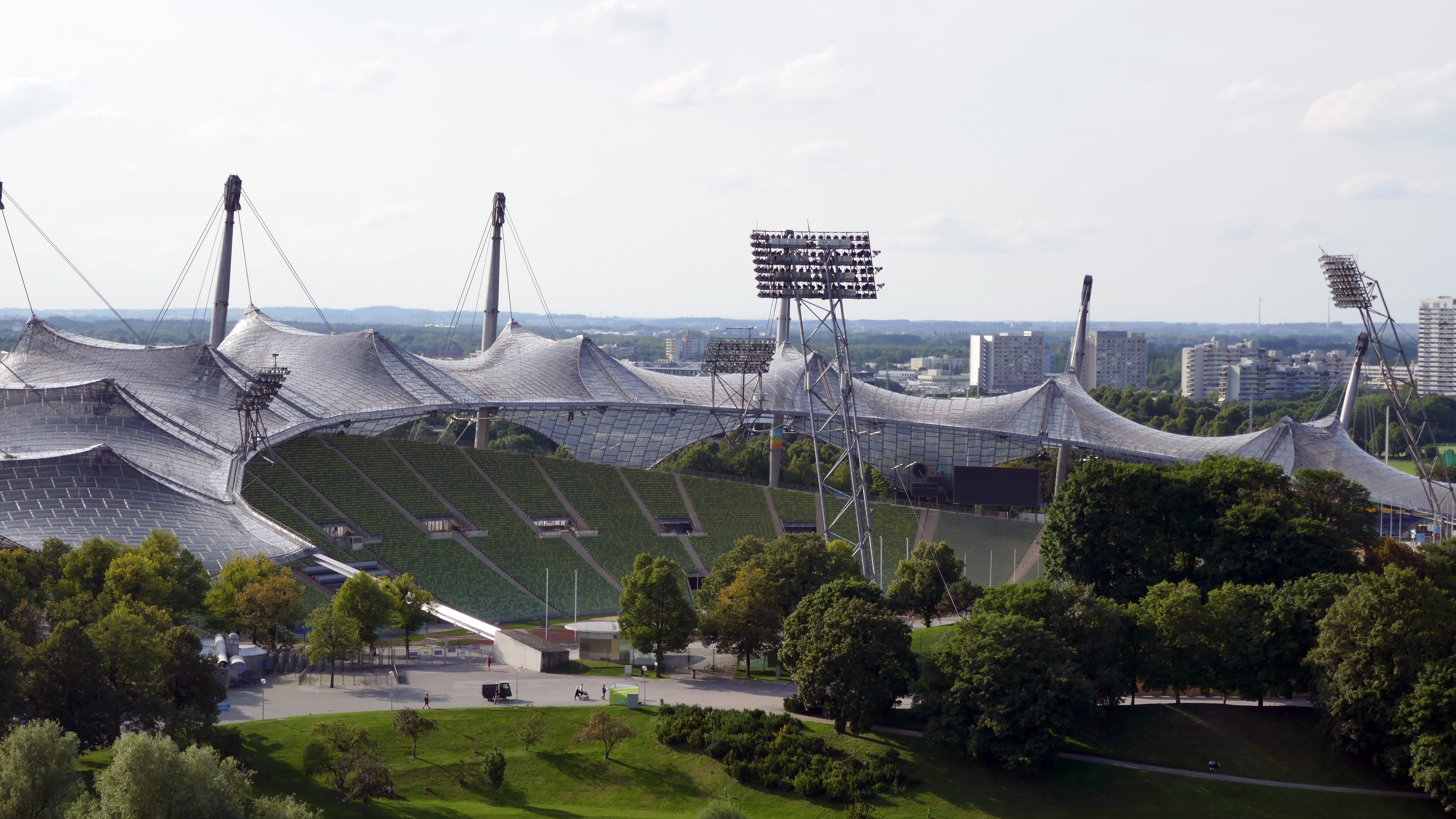 building, events, tree, park, building exterior, day, nature, river, stadiums, destination, 5K, munich, travel, water, architecture, olympic park, cityscape, HD Wallpaper