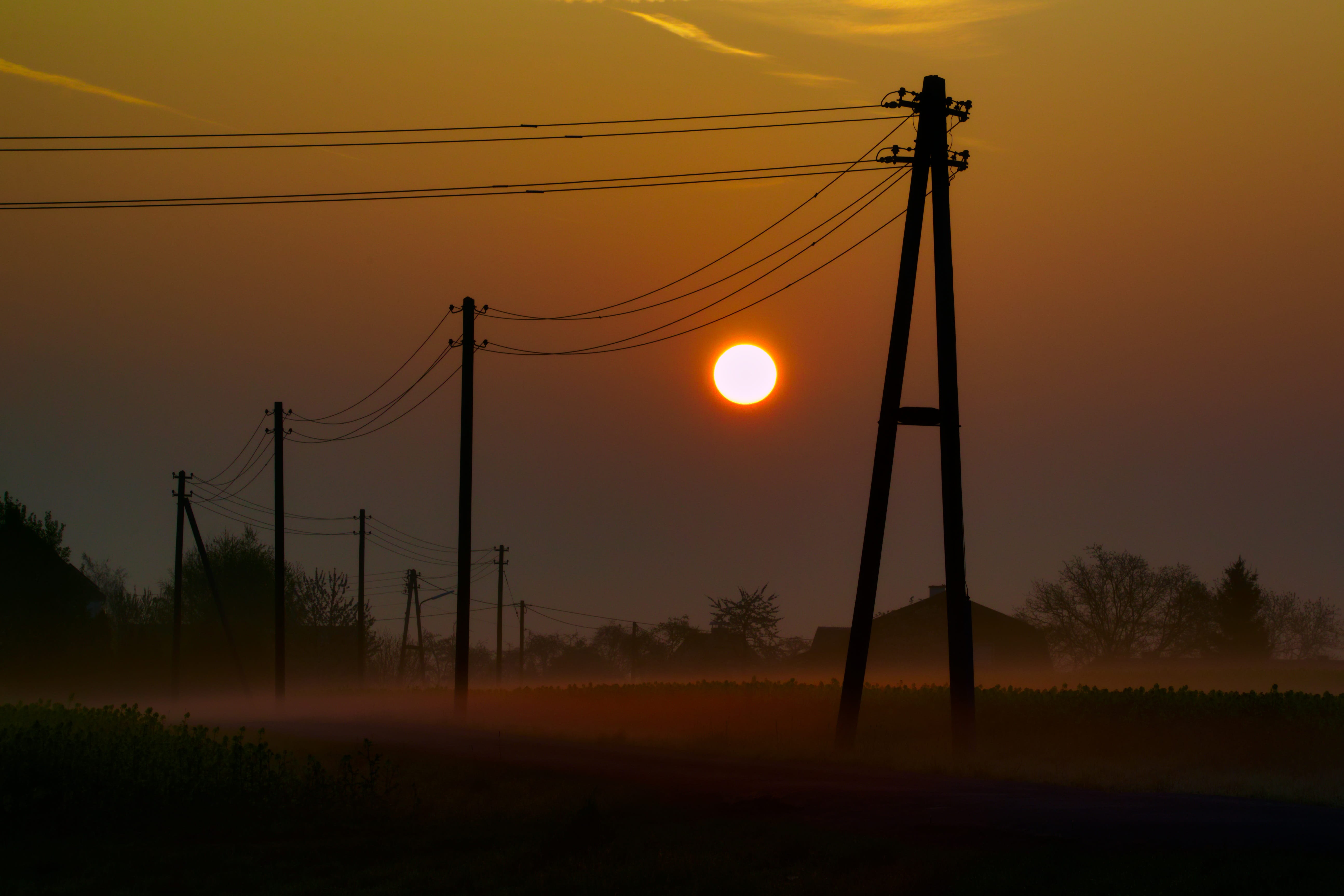 lantern, outdoors, nature, fuel and Power Generation, Sunrise, mood, dusk, tree, back Lit, orange Color, connection, scenics - nature, industry, 5K, cable, HD Wallpaper