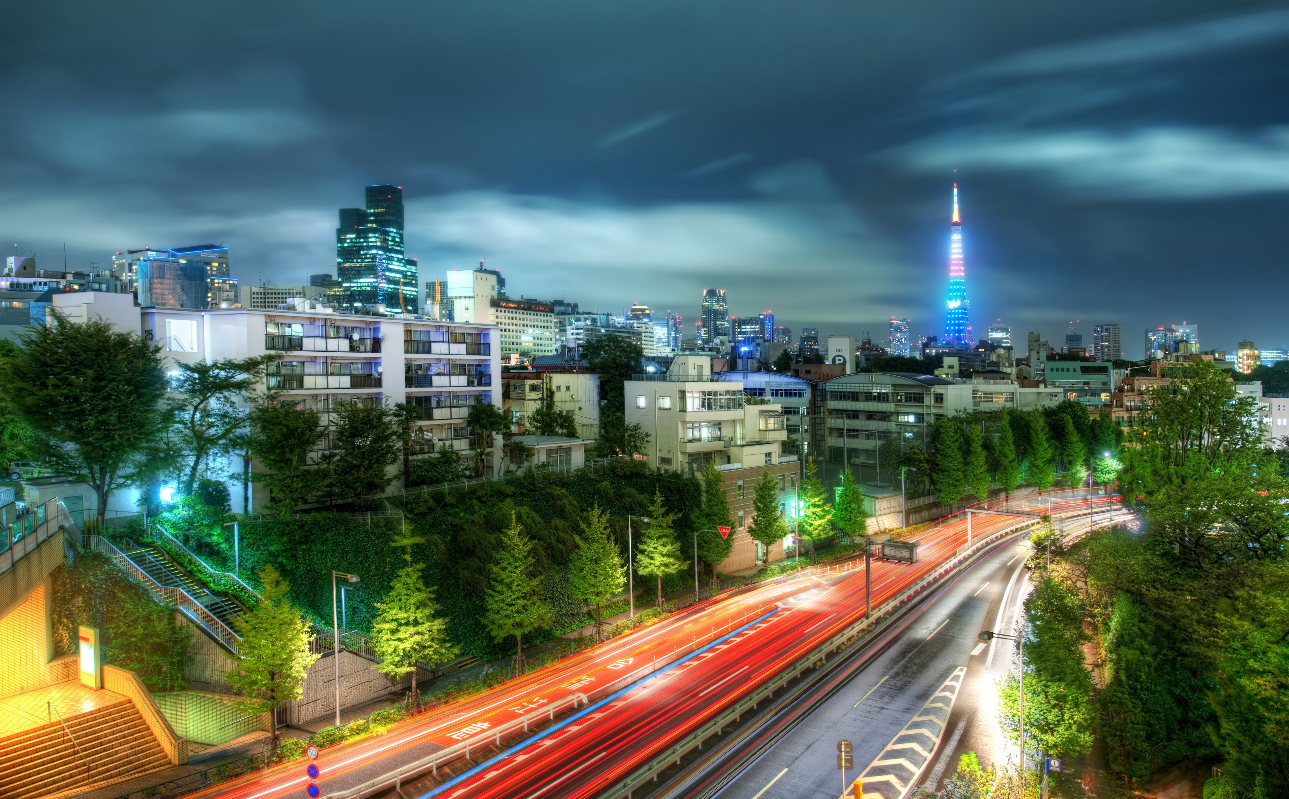 Street, Traffic, Lights, City, Japan, Night, 5K, roppongi, Asia, HD Wallpaper
