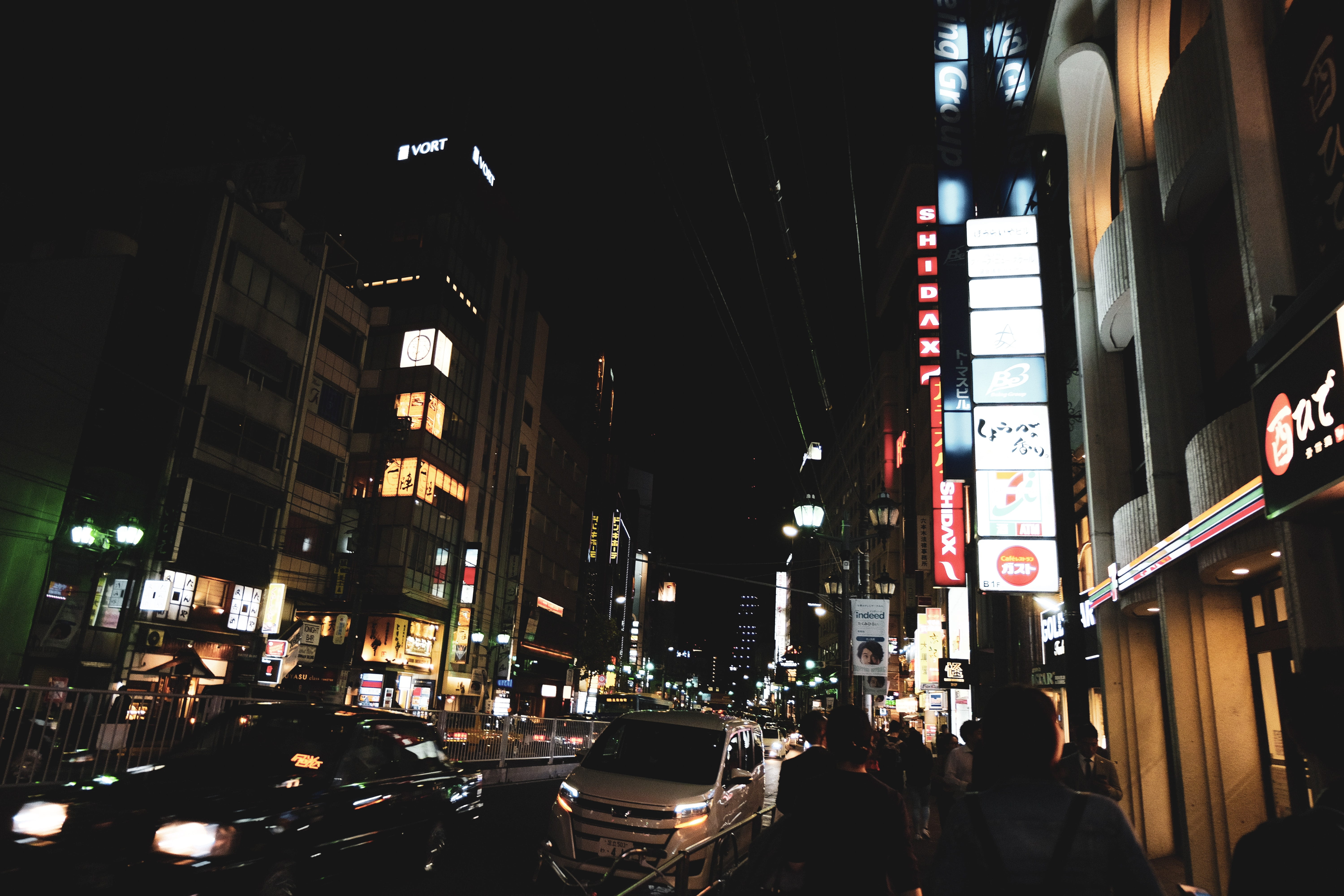 city street, road, japan, outdoors, building, city life, lighting equipment, illuminated, mode of transportation, 5K, street, motor vehicle, land vehicle, HD Wallpaper