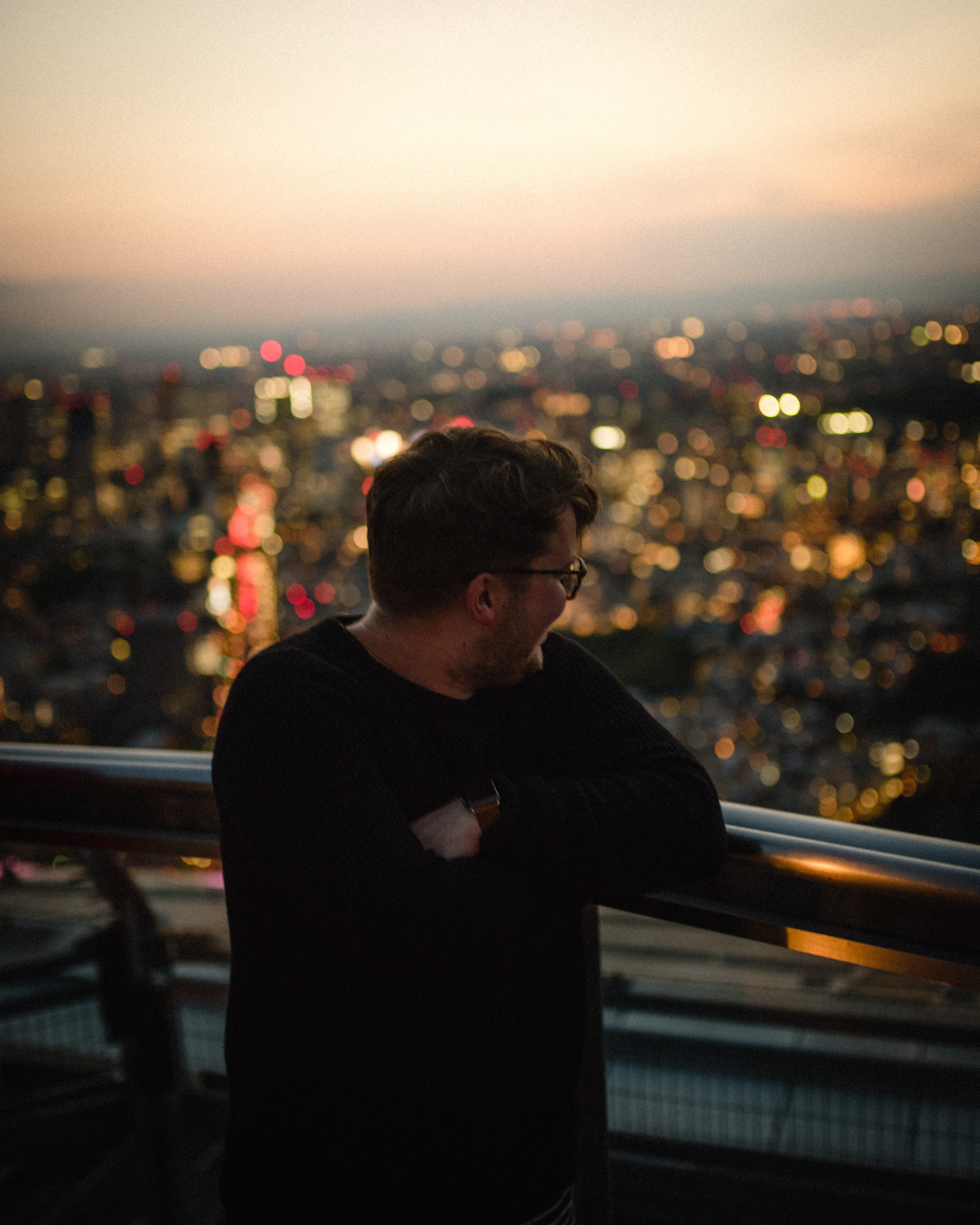 male, guy, light, city, lifestyles, lights, night, minato, real people, overlooking, standing, soft, contemplation, man, city life, high, cityscape, casual clothing, Phone HD Wallpaper