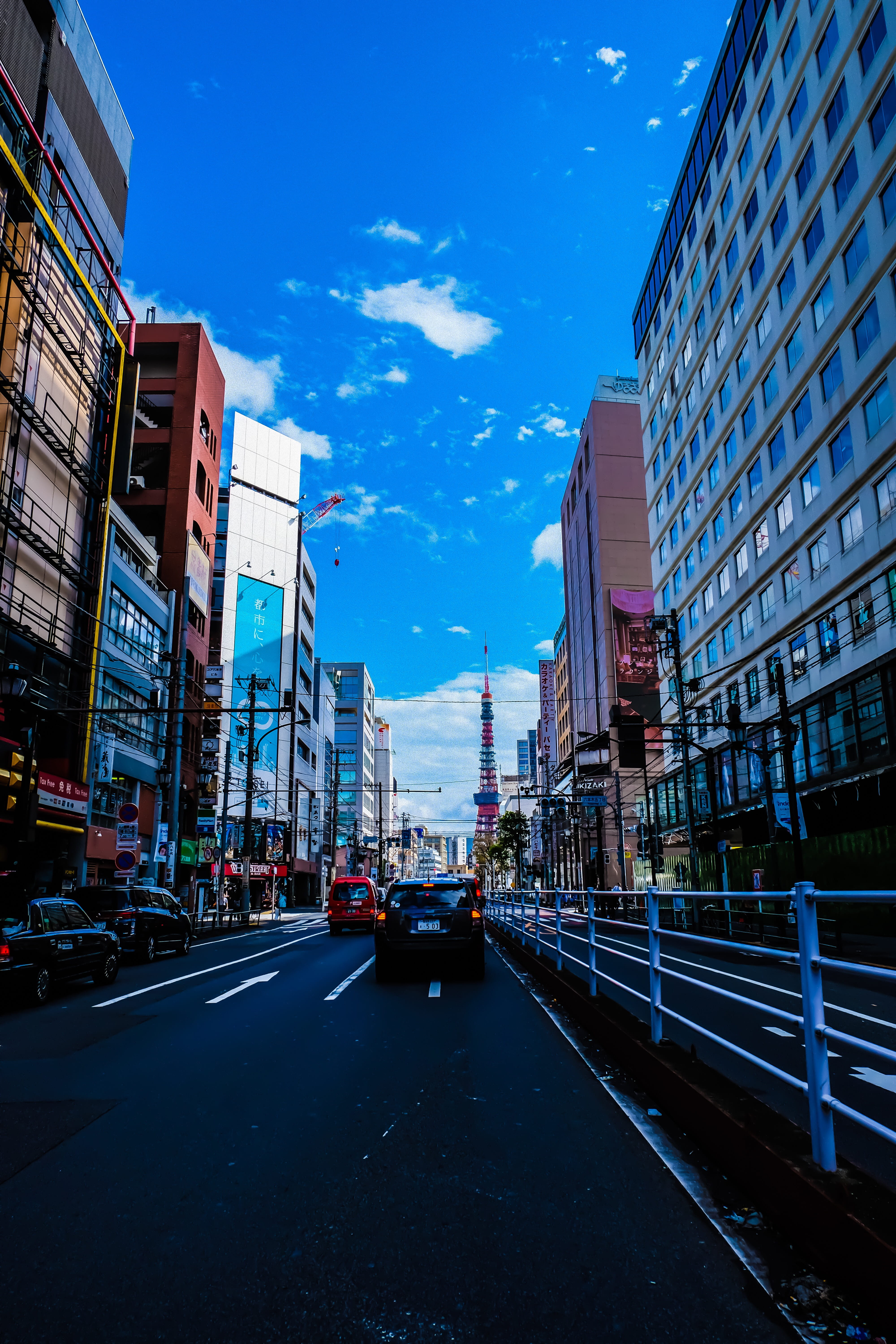 cloud - sky, land vehicle, day, outdoors, city, road, car, minato-ku, 5K, building exterior, financial district, modern, nature, no people, skyscraper, Phone HD Wallpaper