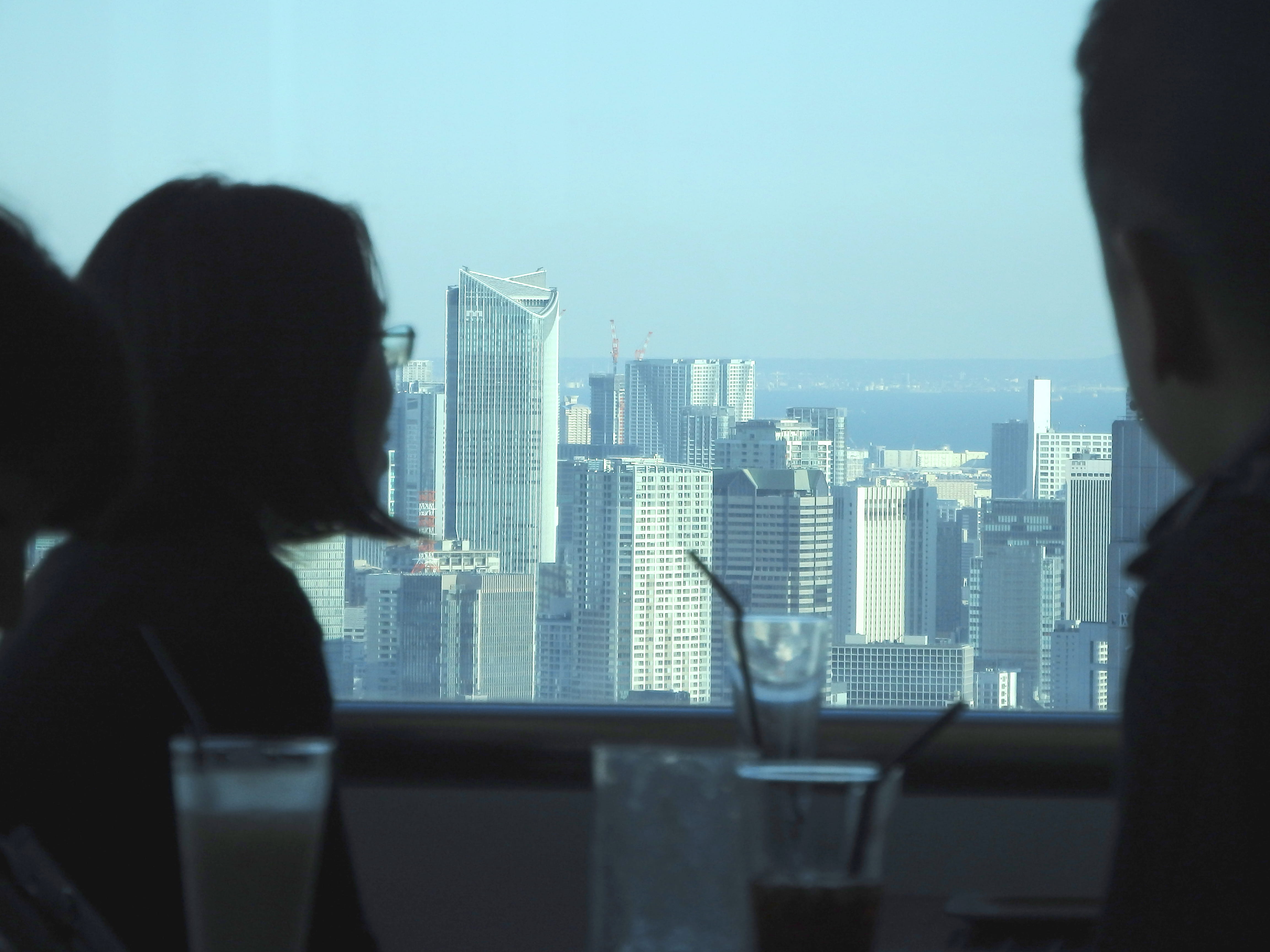 faded, people, headshot, city, silhouette, built structure, metropolis, women, roppongi, birds eye view, rear view, japanese, minato, windows, modern, mori tower, HD Wallpaper