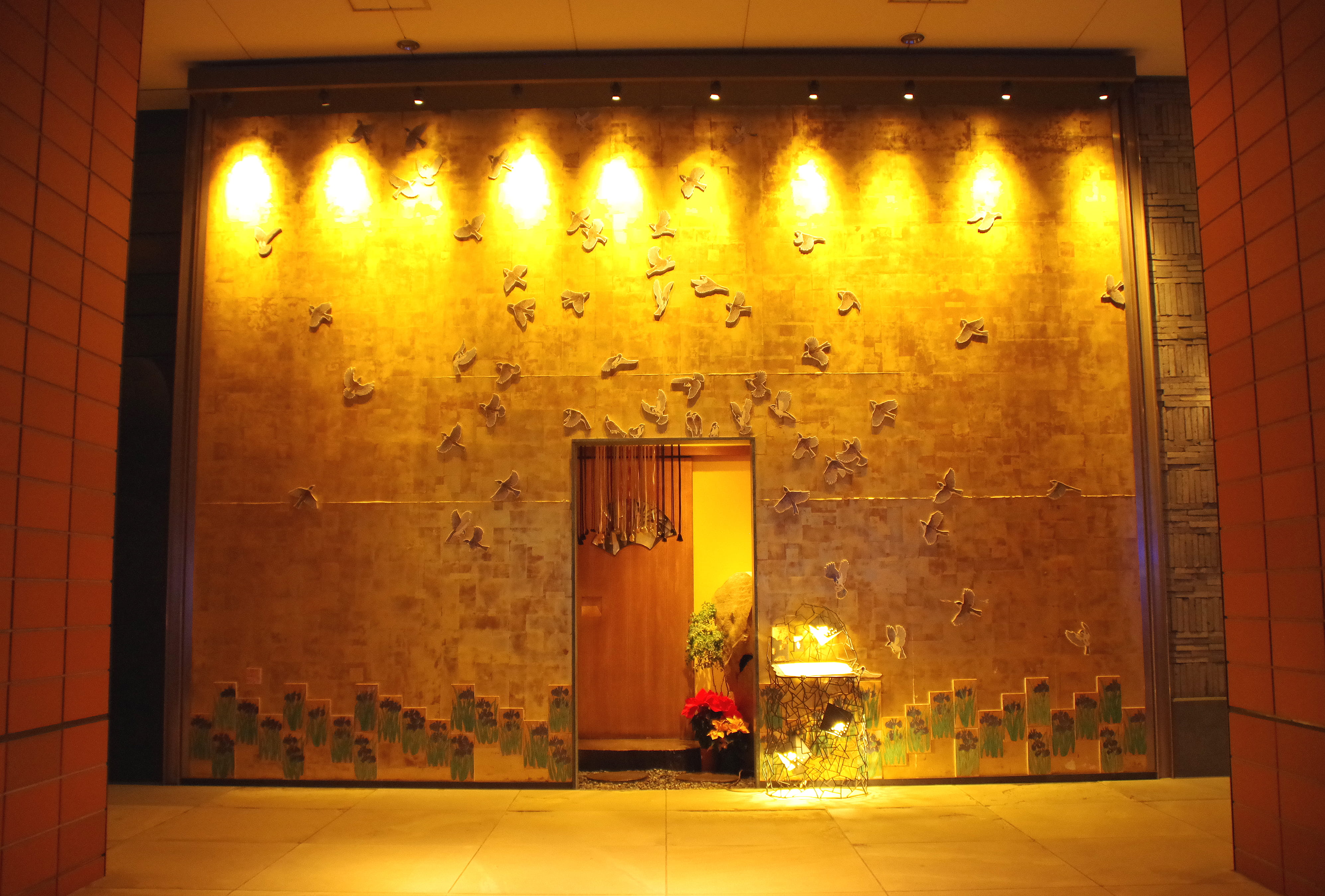 flooring, roppongi hills, orange color, door, entrance, lighting equipment, wall, night, built structure, no people, light, luxury, illuminated, yellow, HD Wallpaper