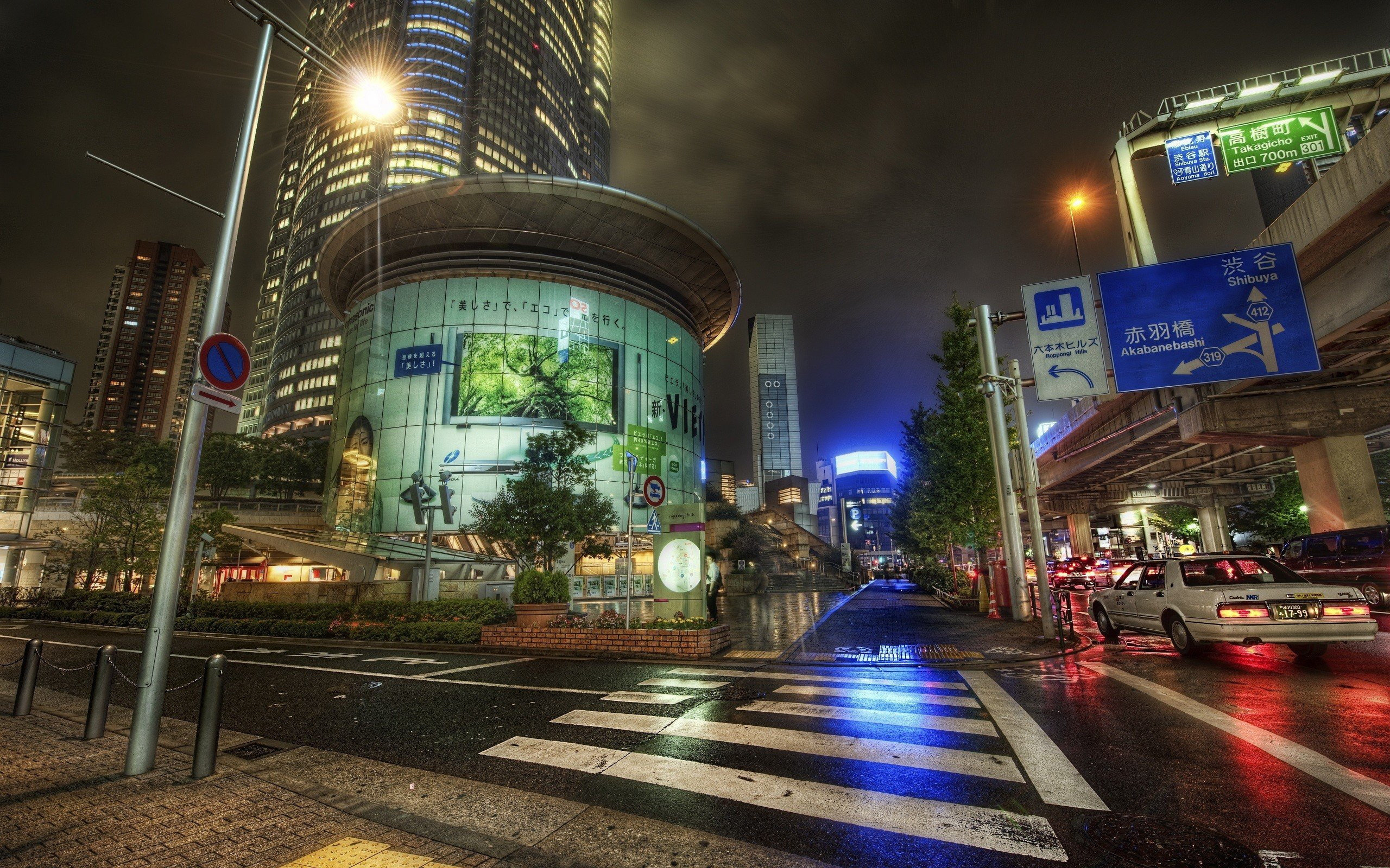 hills, 2K, cityscapes, japan, lights, tokyo, cars, roads, night, roppongi, HD Wallpaper