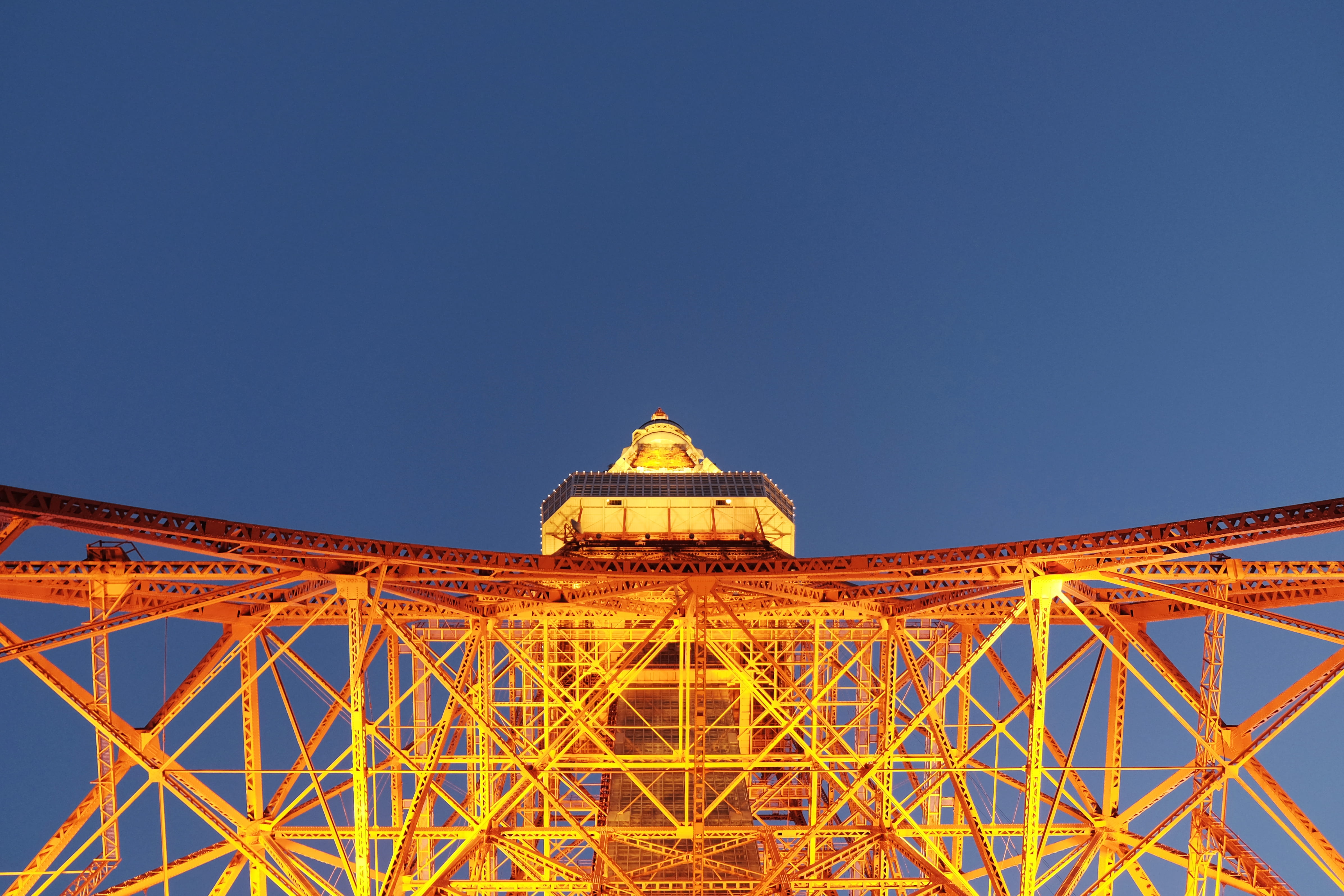 travel, tokyo tower, low angle view, clear sky, background, blue, night, tokyo, traveling, copy space, sky, light, city, view, tourism, construction, illuminated, HD Wallpaper