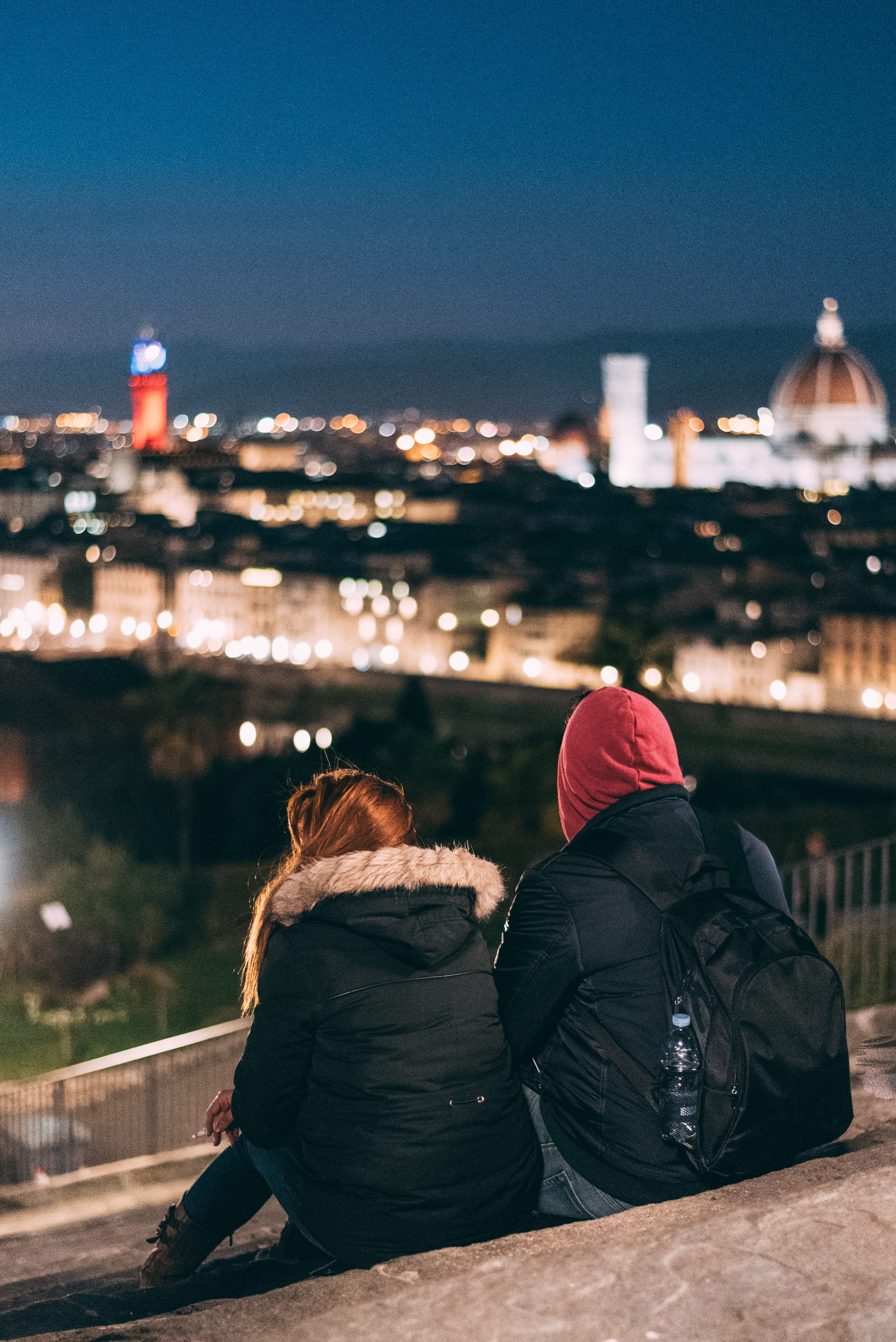cityscape, bokeh, city, toscana, travel, florence, adult, warm clothing, leisure activity, sky, colori, firenze, hood - clothing, sunset, relaxation, women, Phone HD Wallpaper