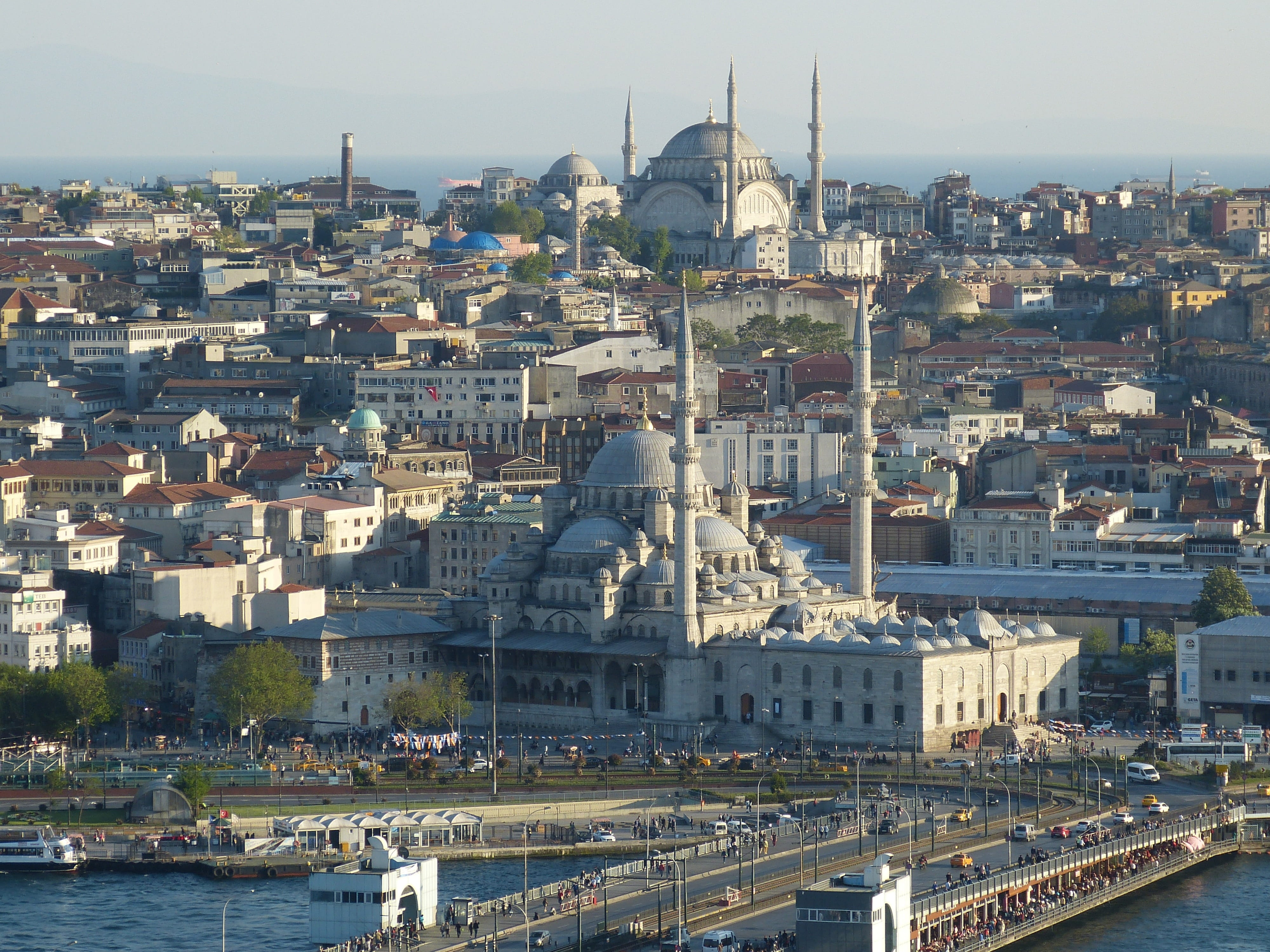 sky, bridge, mosque, belief, minaret, Sea, spirituality, built structure, view, travel destinations, city, Turkey, buildings, 4K, water, golden, transportation, HD Wallpaper