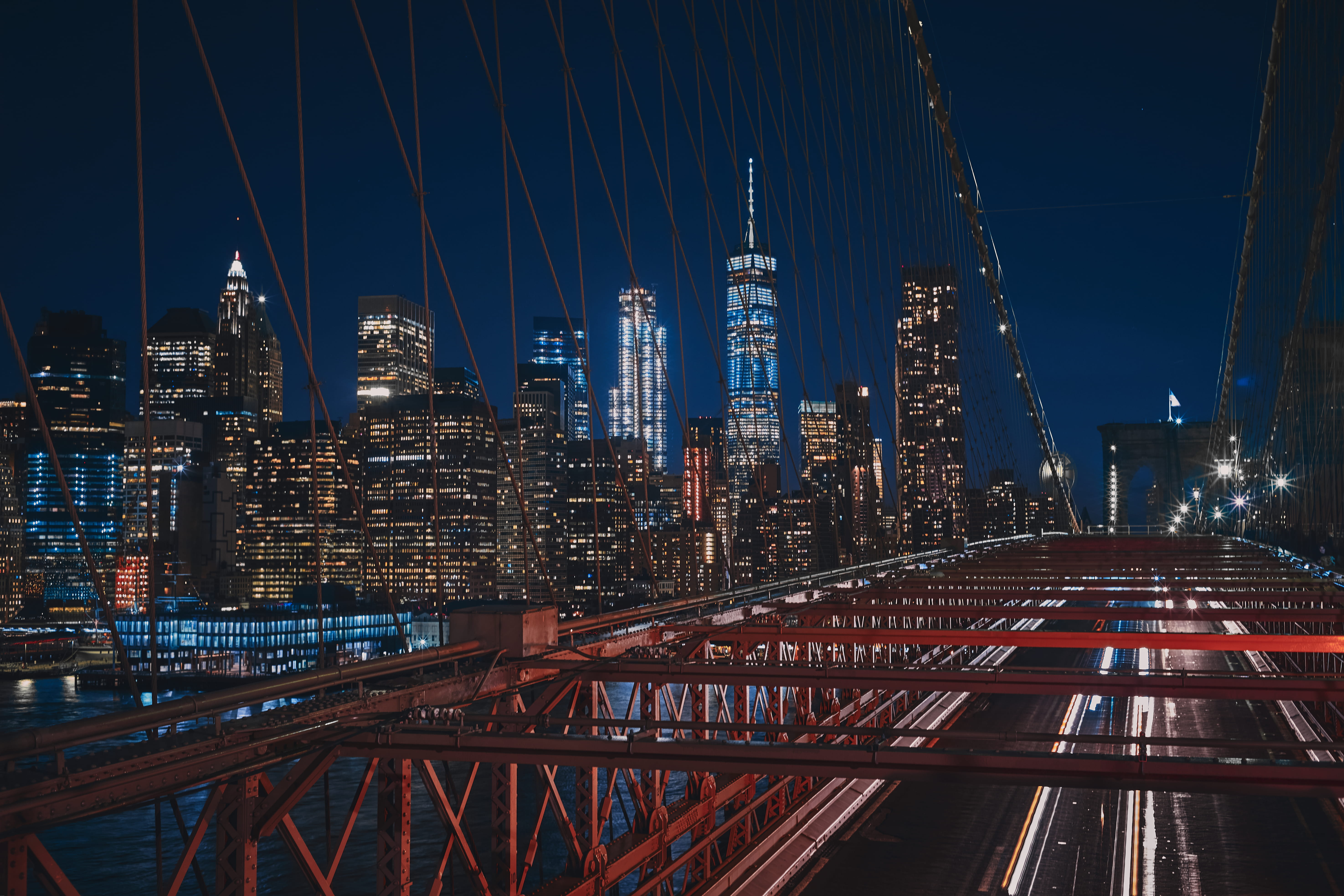 near, buildings, walk, night, built structure, skyline, brooklyn, landscape, connection, bridge, city, megacity, outdoors, brooklyn bridge, illuminated, HD Wallpaper
