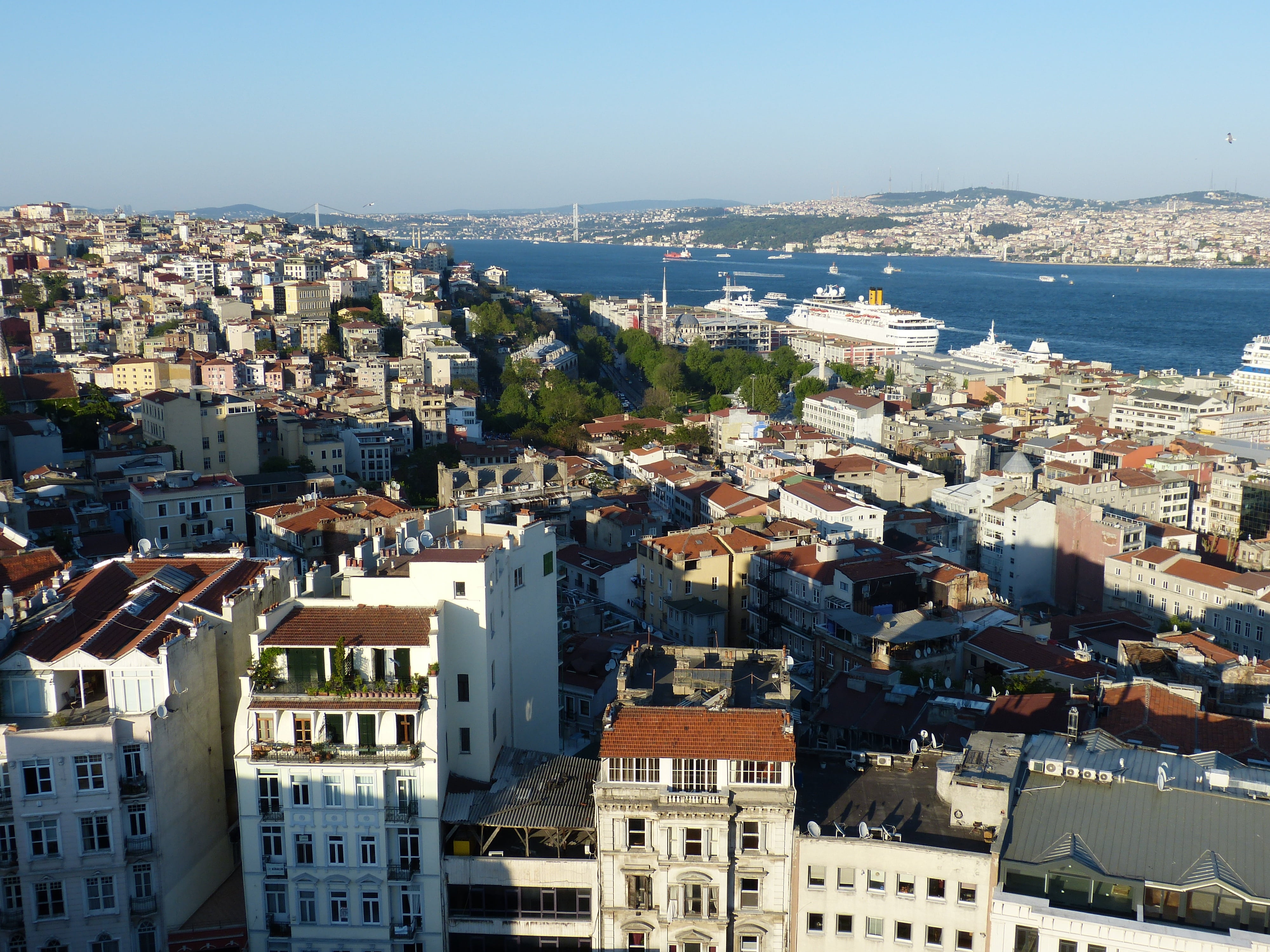 galata tower, town, settlement, europe, sky, asia, crowded, ship, mosque, architecture, view, body, high angle view, day, aerial, istanbul, turkey, crowd, HD Wallpaper