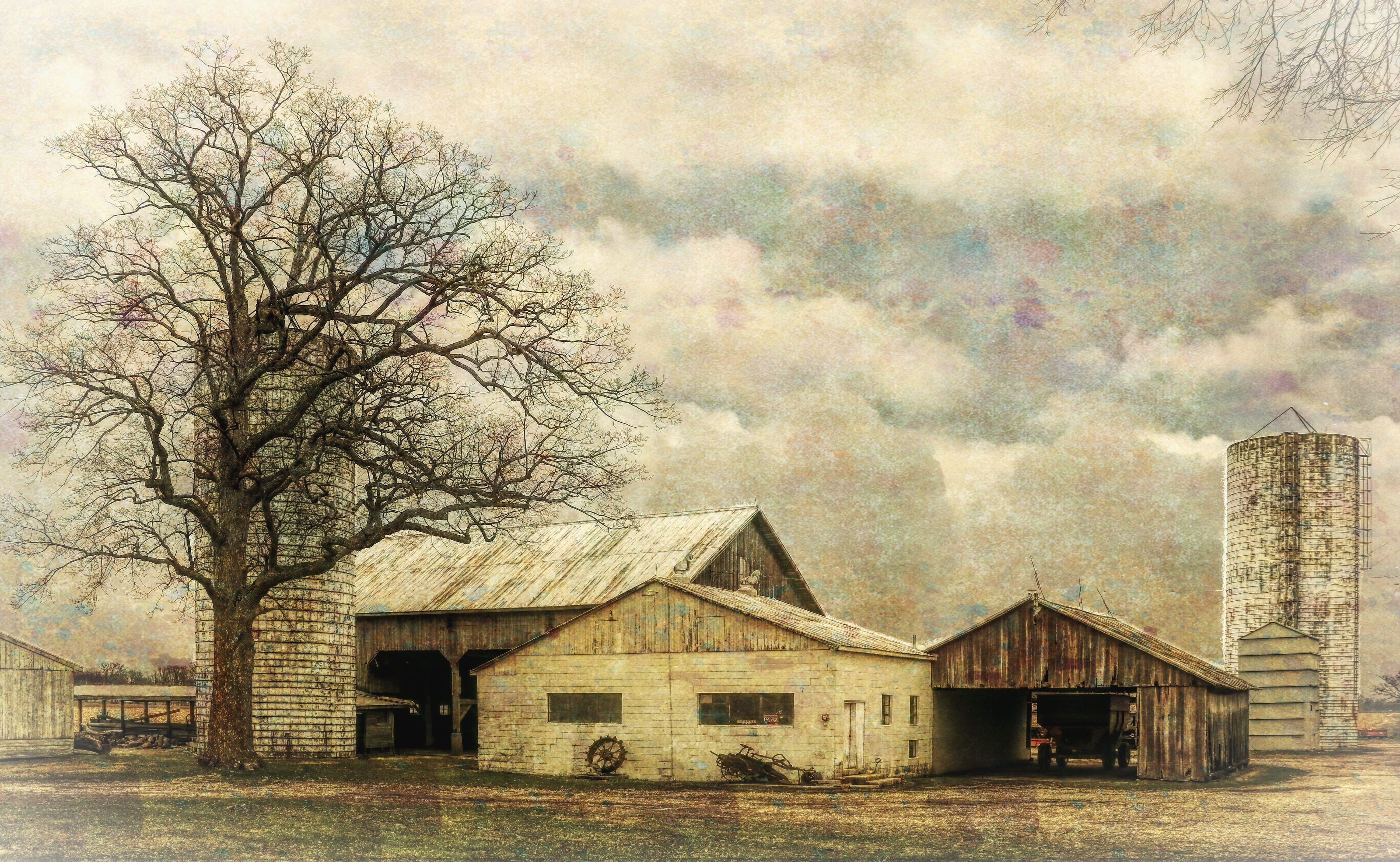 nature, day, house, urbana, cloudy, photograph, skies, barn, sky, rural scene, scenery, agricultural building, bare tree, farms, william sturgell, trees, HD Wallpaper