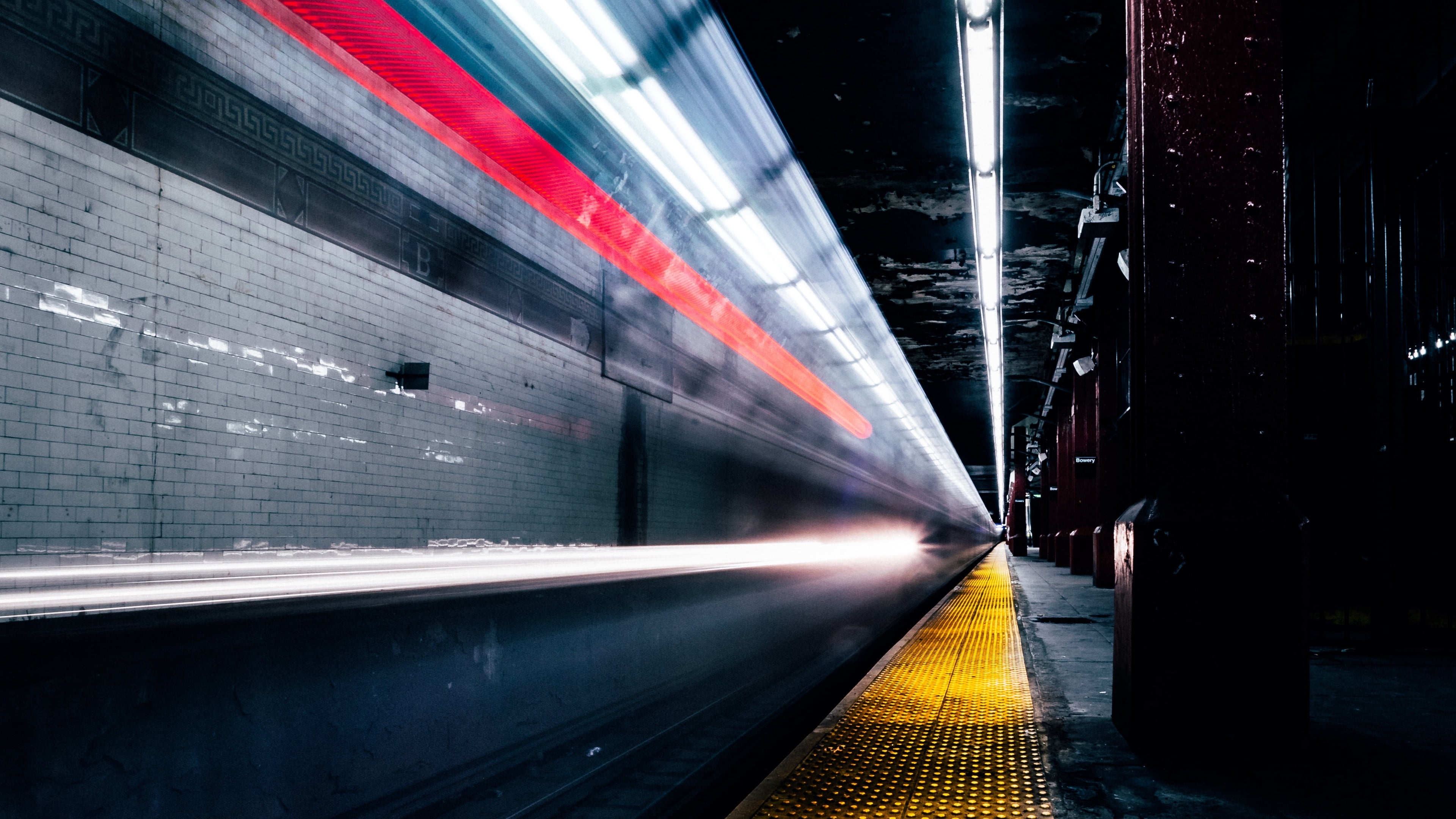 rapid transit, night, illuminated, building exterior, rail transportation, underground, sky, long exposure photography, blurred motion, line, direction, HD Wallpaper