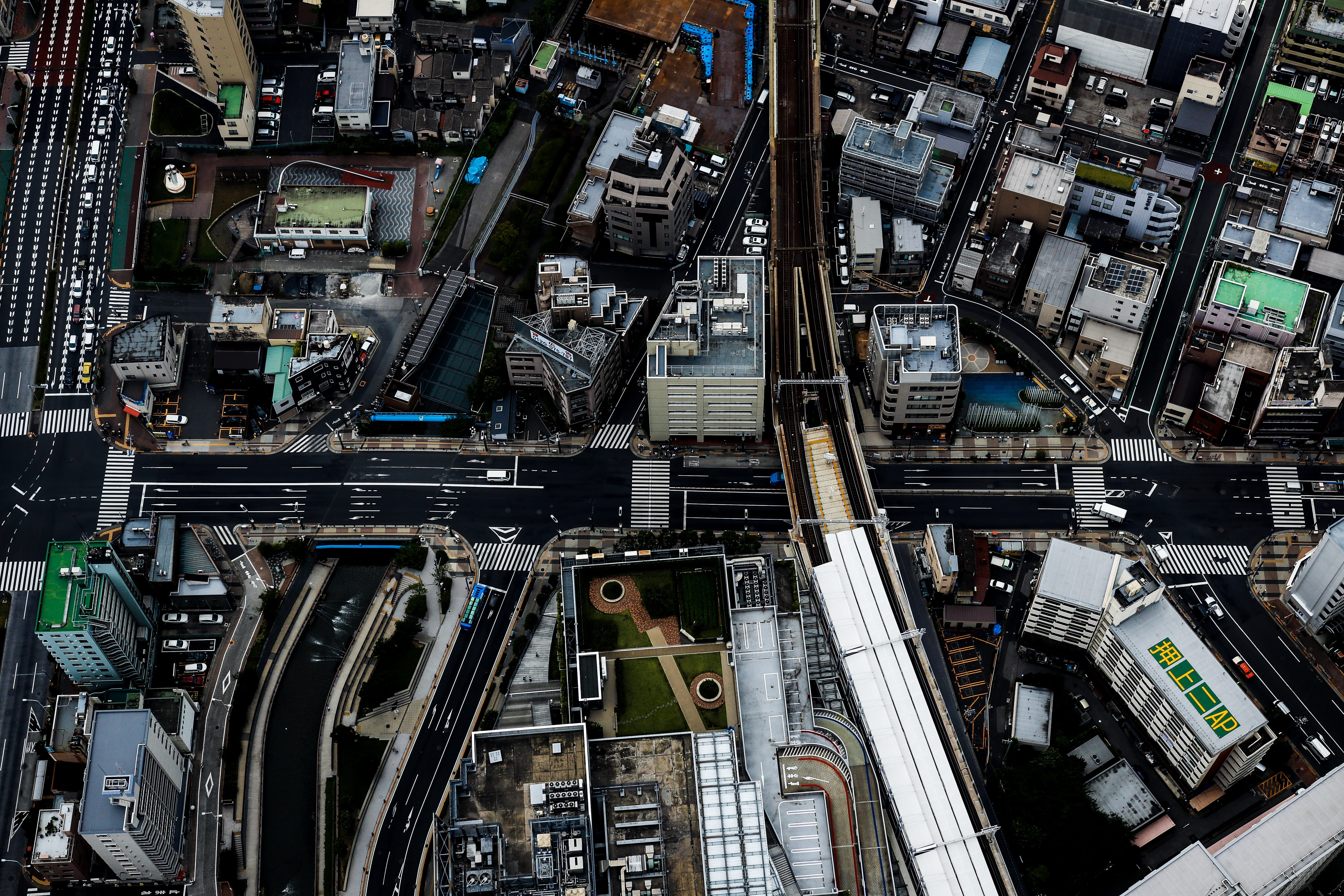 hardware, town, drone view, japan, 5K, multiple lane highway, high, outdoors, cockpit, factory, backgrounds, mode of transportation, rise, architecture, HD Wallpaper