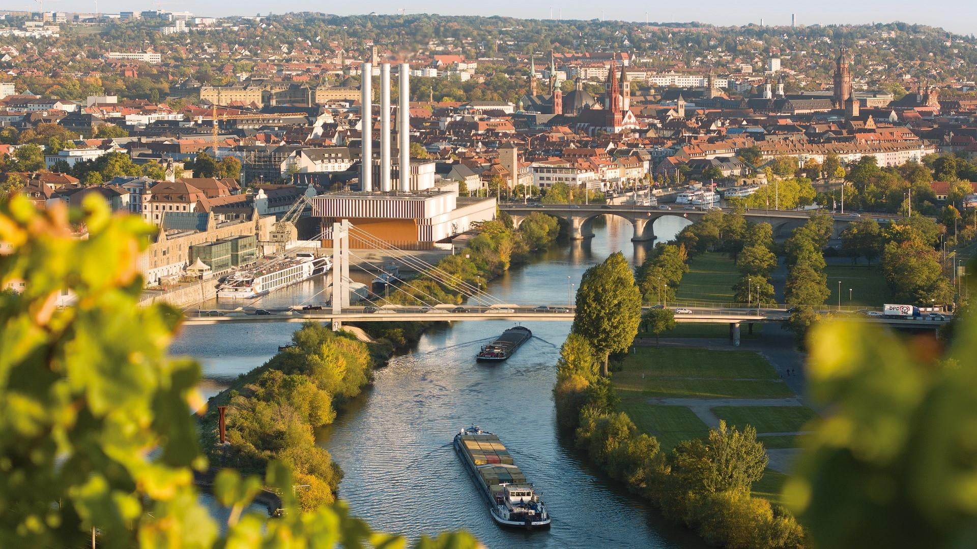 water, travel destinations, cityscape, chain bridge, high angle view, bavaria, architecture, nature, nautical vessel, europe, bayern, no people, würzburg, HD Wallpaper