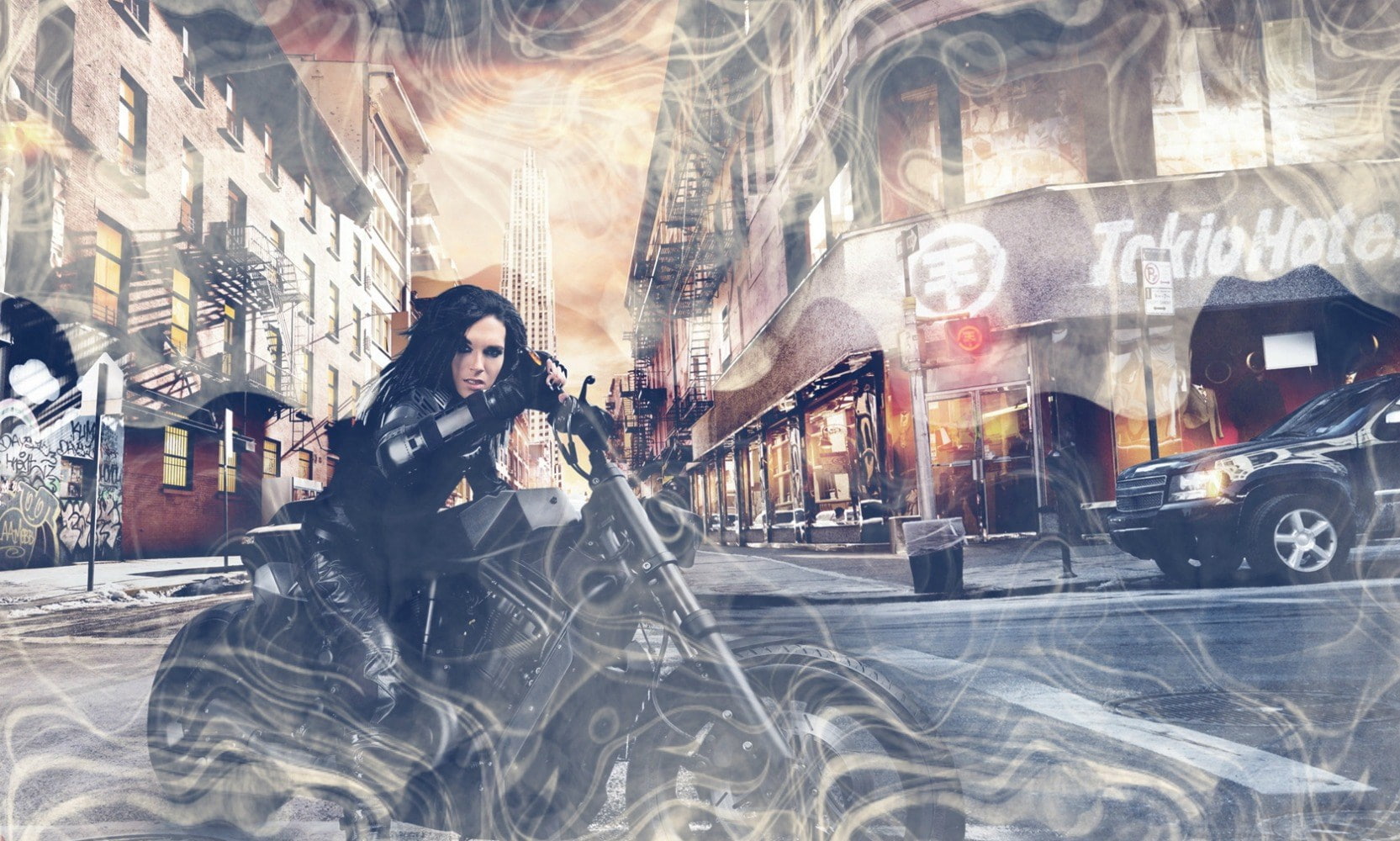 one person, front view, men, weapon, 720P, conflict, women, architecture, transportation, digital composite, gun, motor vehicle, security, adult, clothing, HD Wallpaper