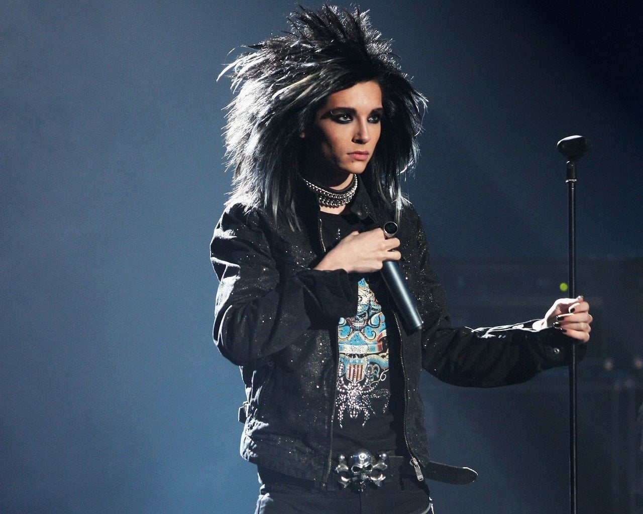 portrait, leather, hairstyle, arts culture and entertainment, 720P, adult, jacket, beautiful woman, looking at camera, long hair, music, Tokio Hotel, hair, HD Wallpaper