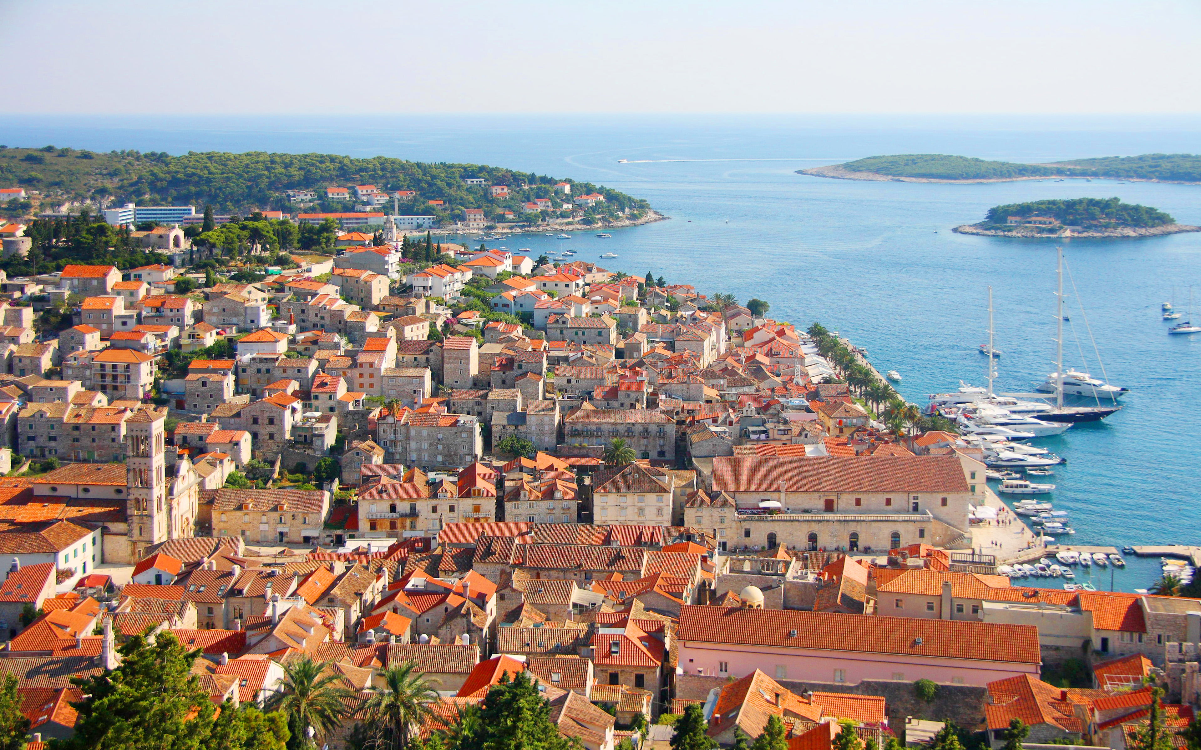 sky, building, nautical vessel, outdoors, sea, townscape, residential district, built structure, water, high angle view, mode of transportation, hvar, transportation, HD Wallpaper
