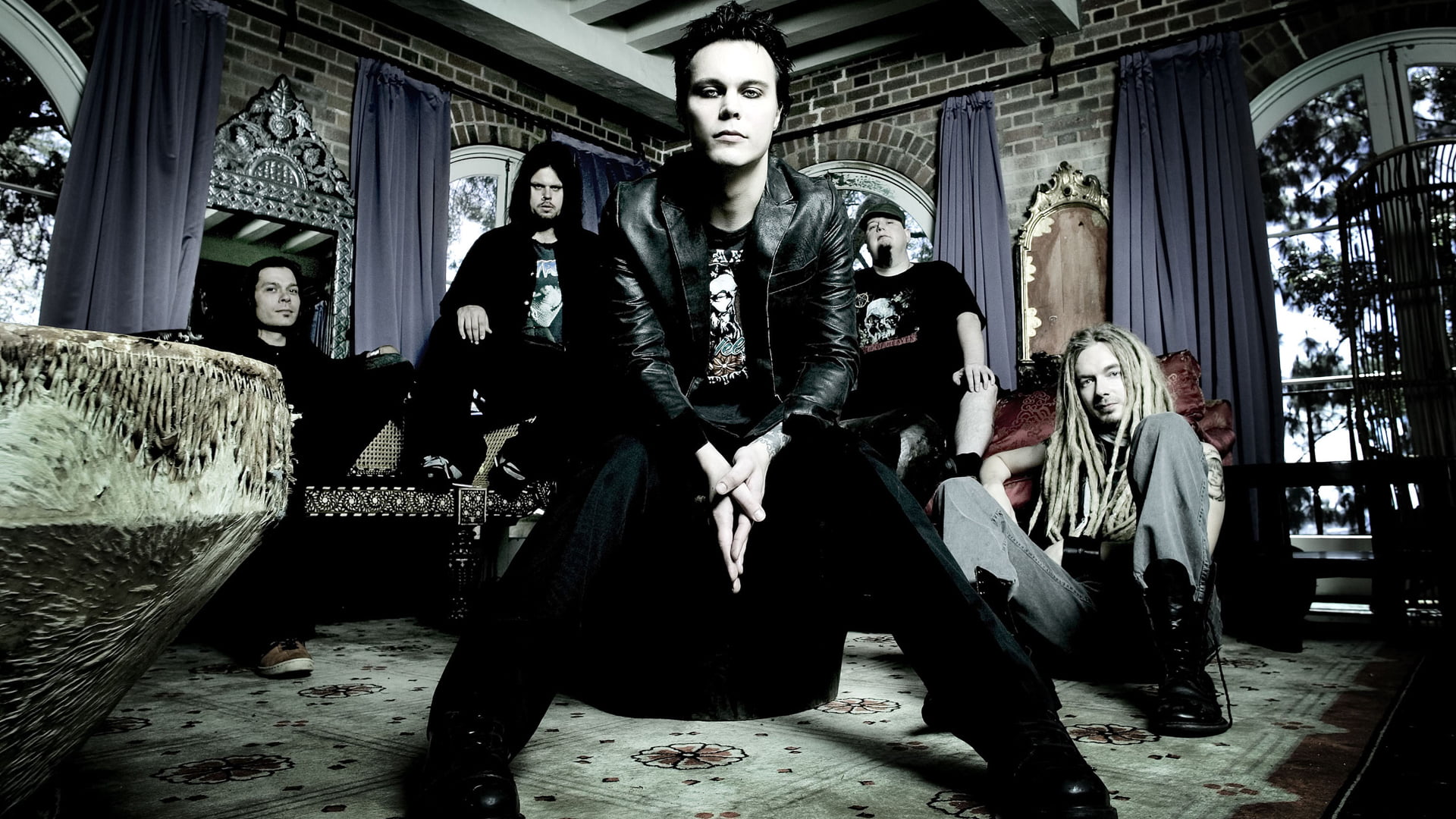Ville Valo, clothing, costume, group, young adult, 1080P, HIM, men, Mikko Paananen, adult, architecture, Mika Karppinen, Janne Puurtinen, real people, HD Wallpaper