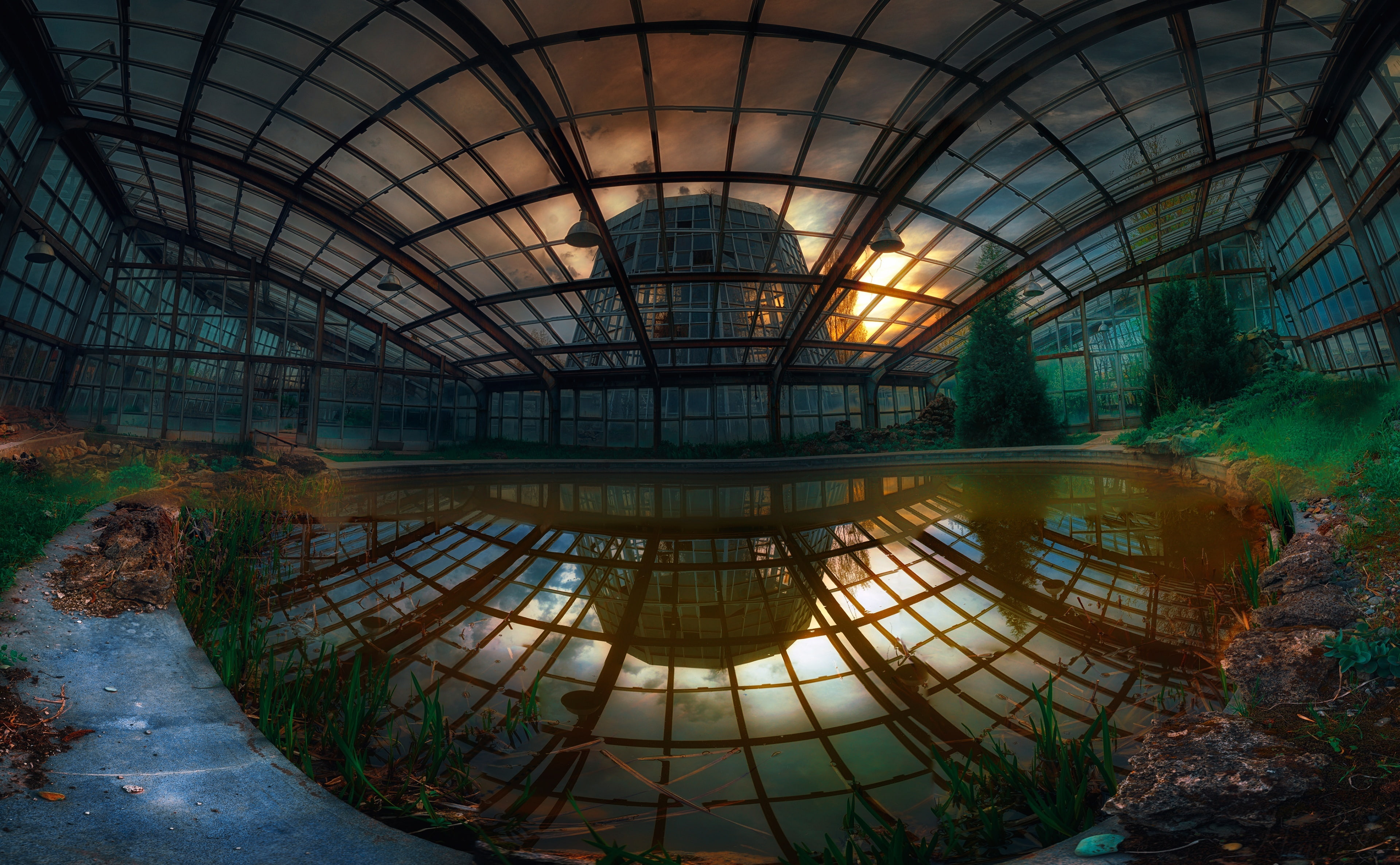 nature, design, glass - material, armenia, day, symmetry, Fisheye, no people, botanical, Architecture, Artistic, fisheye photography, water, ceiling, Reflection, HD Wallpaper