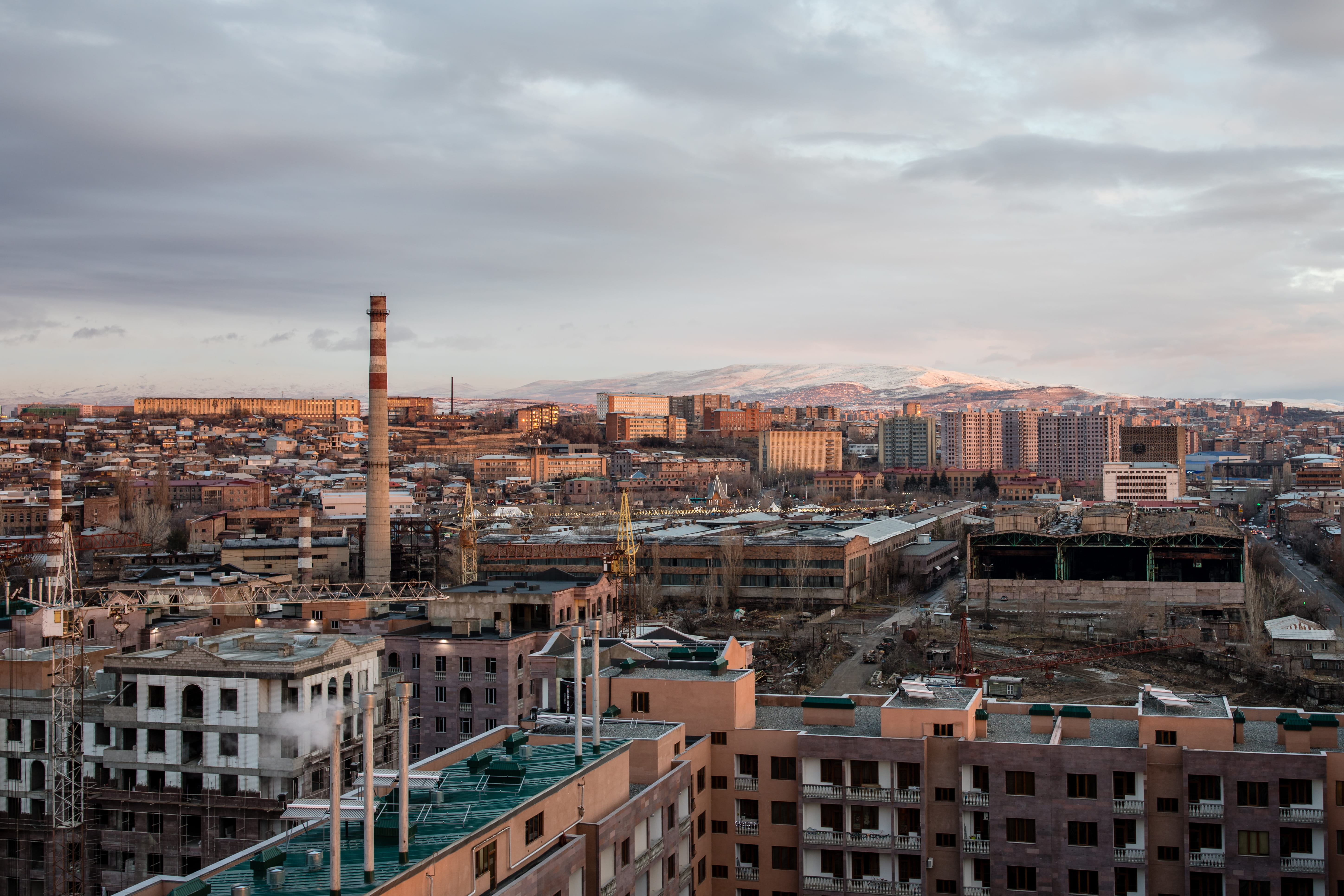buildings, development, industry, armenia, building exterior, sky, high angle view, apartment, cloud - sky, day, lights, building, sunrise, machinery, cityscape, HD Wallpaper